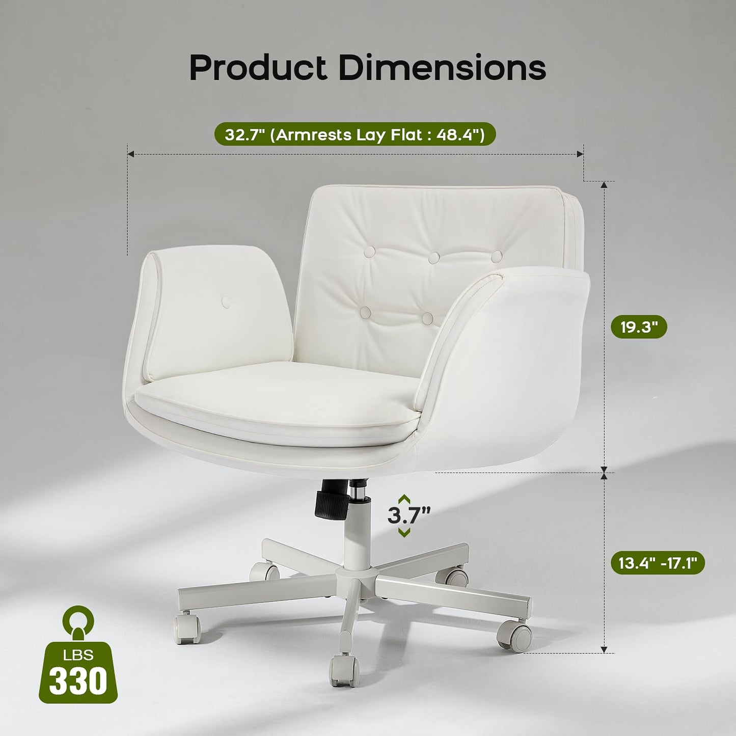 amseatec Criss Cross Office Chair, PU Leather Vanity Chair with 5-Level Adjustable Armrests & Swivel, Ergonomic Criss Cross Chair for Home Office Bedroom Makeup（White）