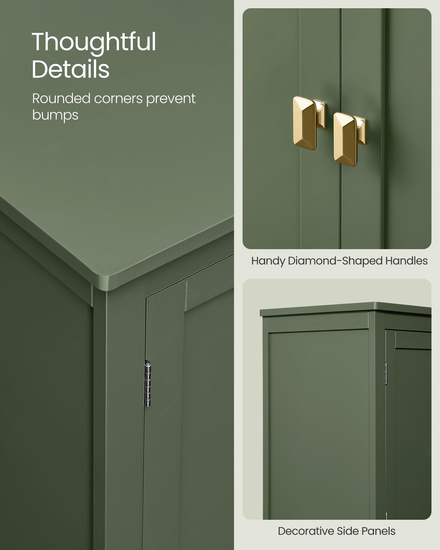 VASAGLE Floor Storage Cabinet, Freestanding Storage Unit with 4 Doors, Adjustable Shelves, 11.8 x 23.6 x 43.3 Inches, for Entryway, Bathroom, Forest Green UBBC552C01