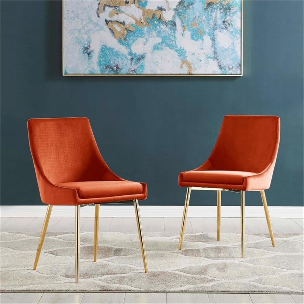Modway Viscount Performance Velvet Upholstered Side Dining Chairs in Gold Orange - Set of 2