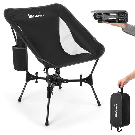 Gonex Portable Camping Chair, The 5th Gen Ultralight Compact Backpacking Foldable Lightweight Folding Chair for Outdoor Camp Hiking Beach Picnic Concert, Supports 330lbs (Black, 1 PCS)