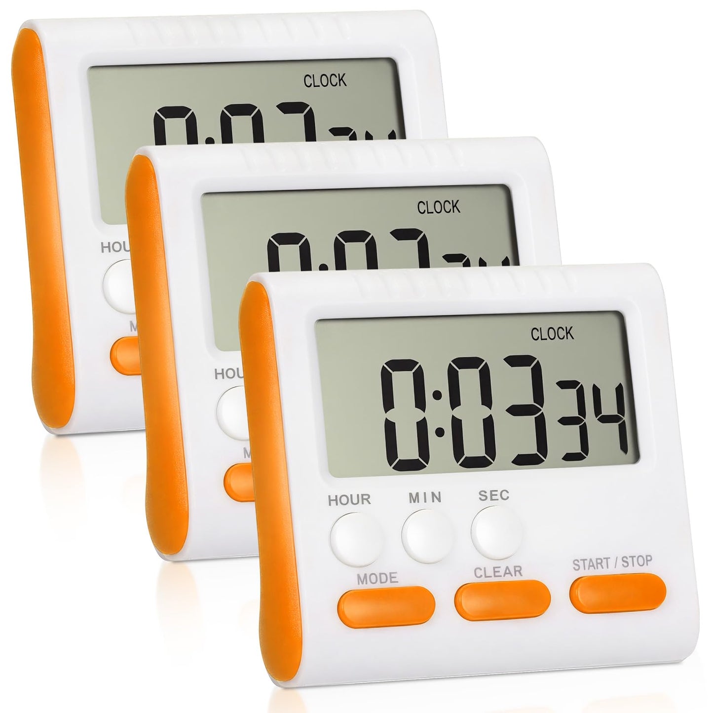 Mudder 3 Pack Digital Kitchen Timer for Cooking, Large Digits, 24 Hour Magnetic Backing Stand Kitchen Timers Clock for Classroom Kids Teachers, Loud Alarm and Large Screen (Orange)