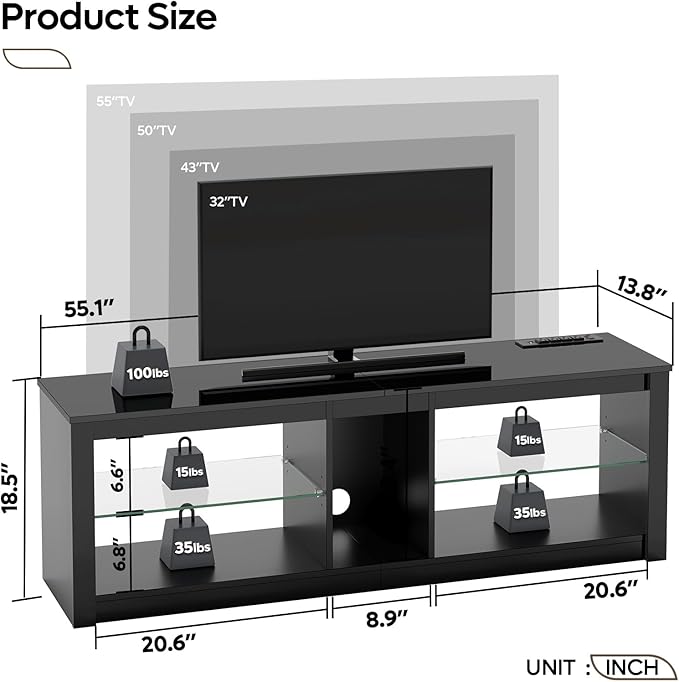 Bestier LED TV Stand for 55/60/65 Inch TV, Modern Gaming TV Console