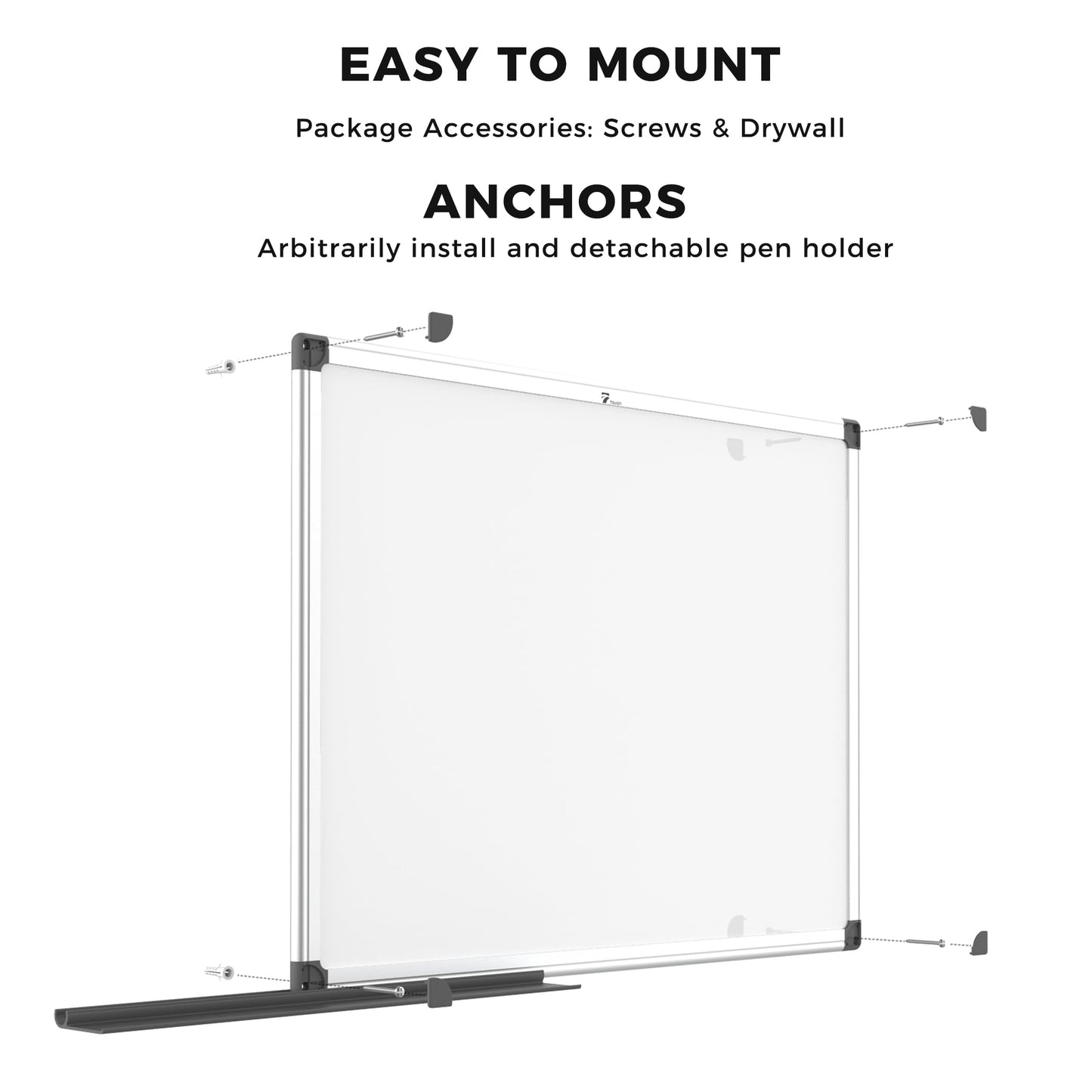 TOWON Magnetic Dry Erase Whiteboard 36 x 24 in, Large White Board for Wall, 3 x 2 Ft Whiteboard with Marker Tray & 2 Magnets, Silver Aluminum Frame for Office, Classroom & Home