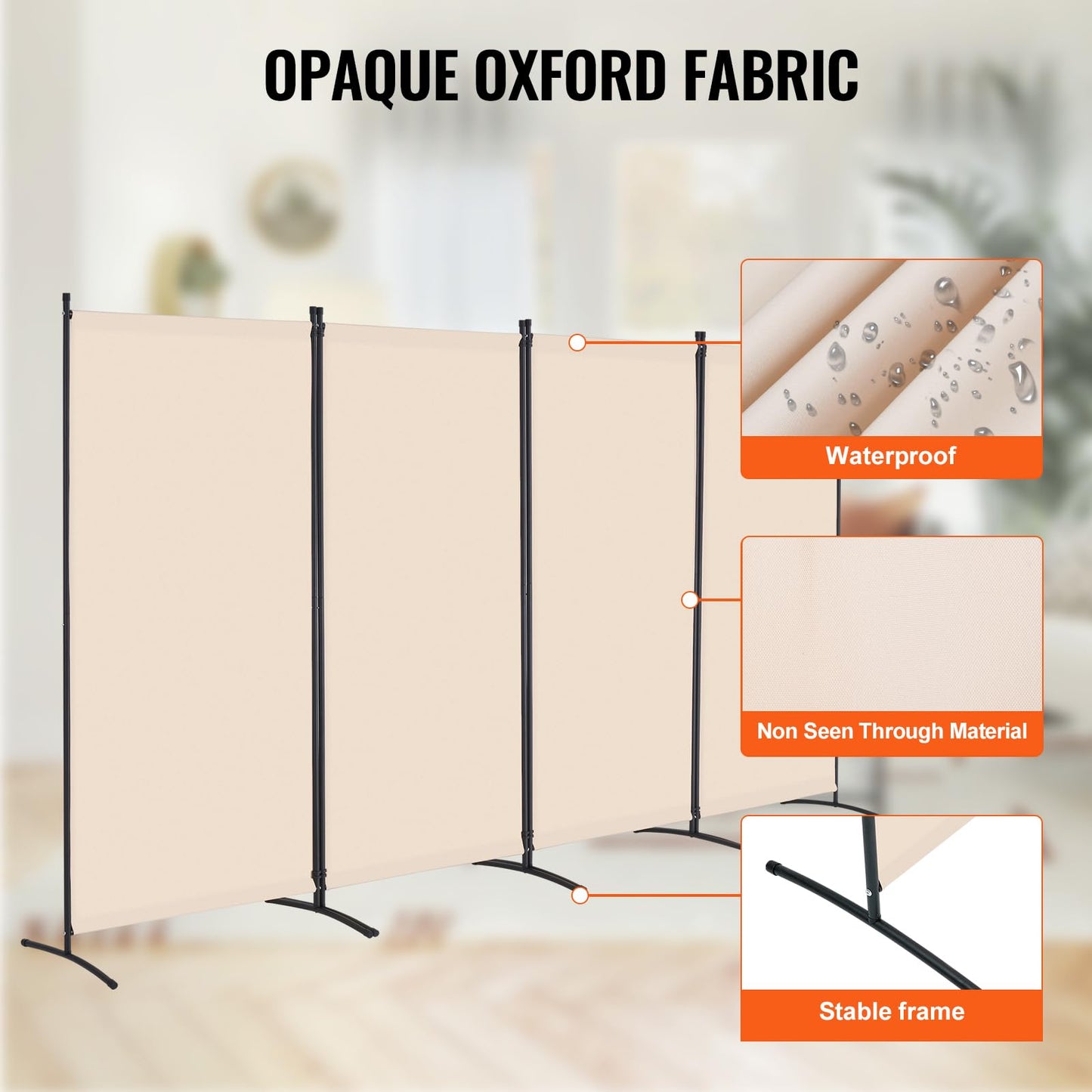 VEVOR Room Divider, 4 Panel Room Divider, Folding Privacy Screen and Portable Partition Divider for Room Separation, Freestanding Room Partitions for Office, Bedroom, Study, Beige