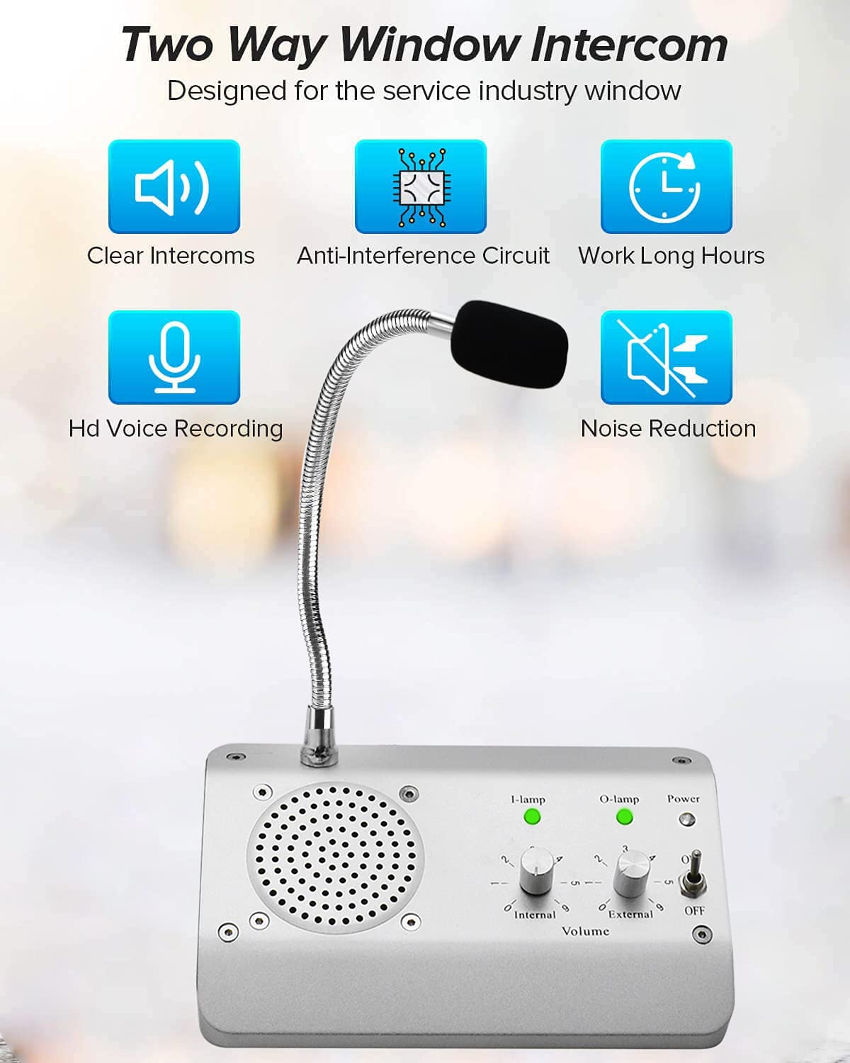 WWMFS Window Speaker System, Dual Way Window Microphone Intercom Speaker, Intercom System for Business, Home, Office, School, Counter, Bank and Station