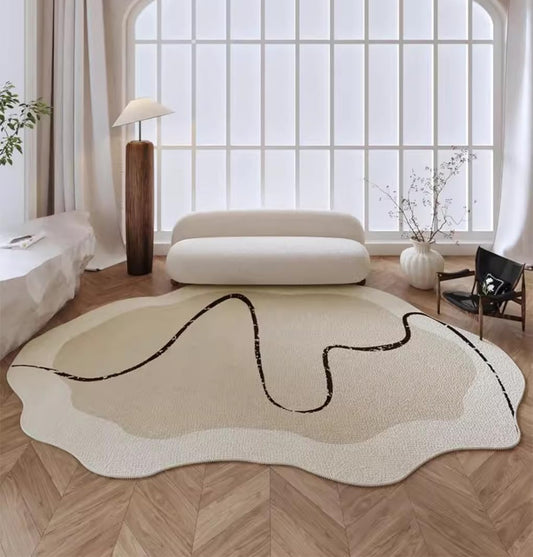 5x8 Irregular Rug Modern Minimalist Off White Brown Line Art Deco Abstract Shaped Rug for Meetingroom Bedroom Living Room Washable Thin Plush Carpet Non Skid Easy Clean Nursery Indoor Floorcovers