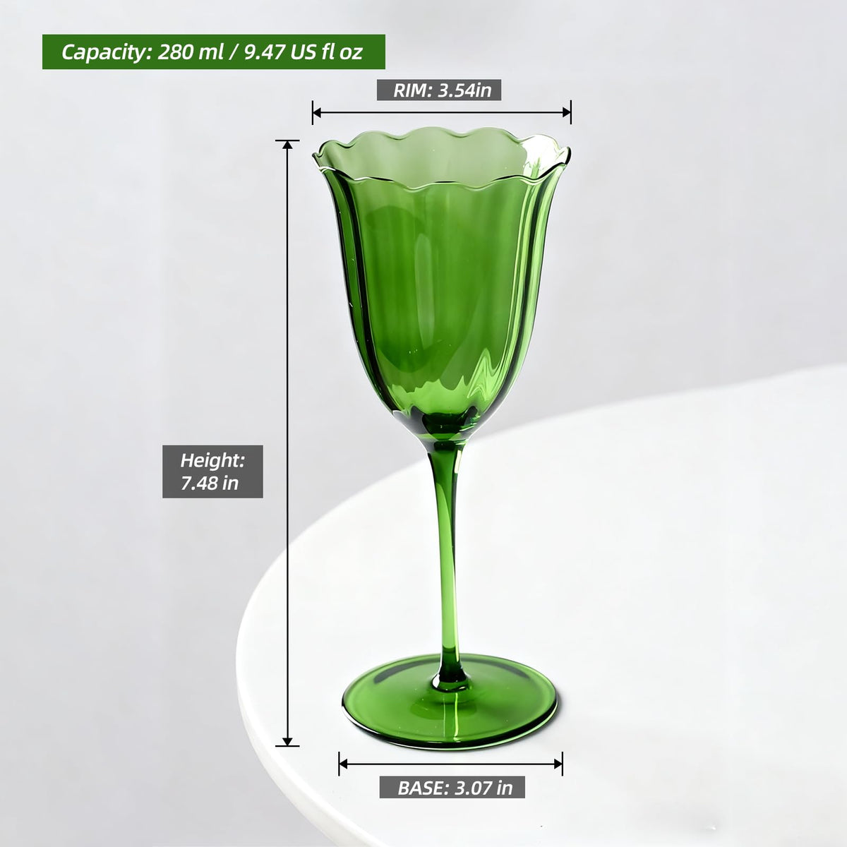 KAMMAK Wine Glasses Set of 2, 9.47 oz Hand Blown Crystal Bordeaux Wine Glasses, Thin Rim & Long Stem, Perfect for Red & White, Daily Use, Wedding or Birthday Gift with Gift Box, Fully Green Flowers