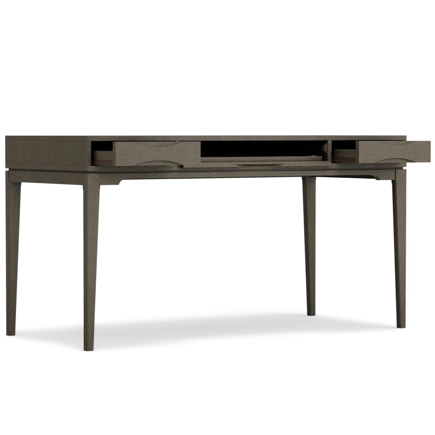 SIMPLIHOME Harper Desk - 60 Inch Wide Solid Wood Writing Desk in Farmhouse Grey, Mid-Century Modern Home Office Computer Table for Workspace or Study with 2 Drawers and Flip-Down Keyboard Tray
