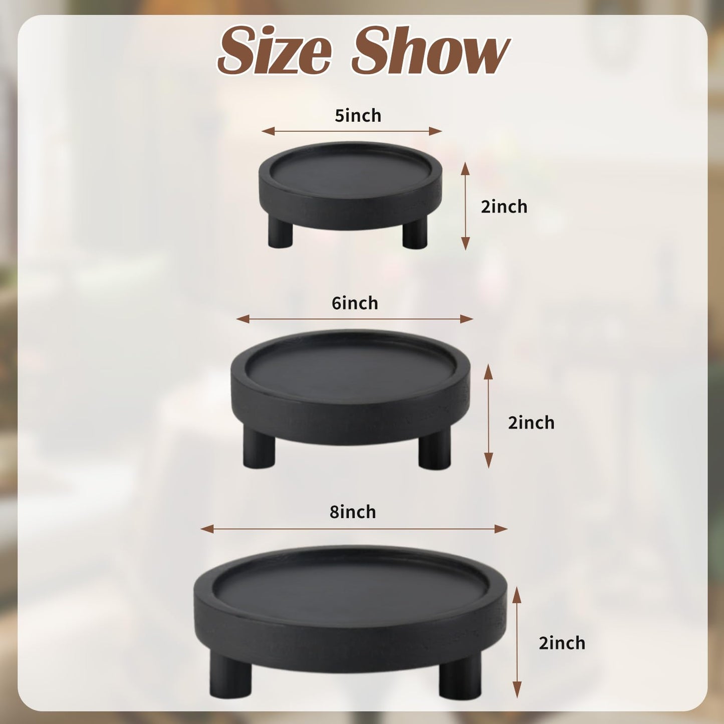 Destop 3PCS Wooden Display Risers for Display,Wood Riser Display Pedestal Stand for Home Décor (Modern Black,8,6,5'')