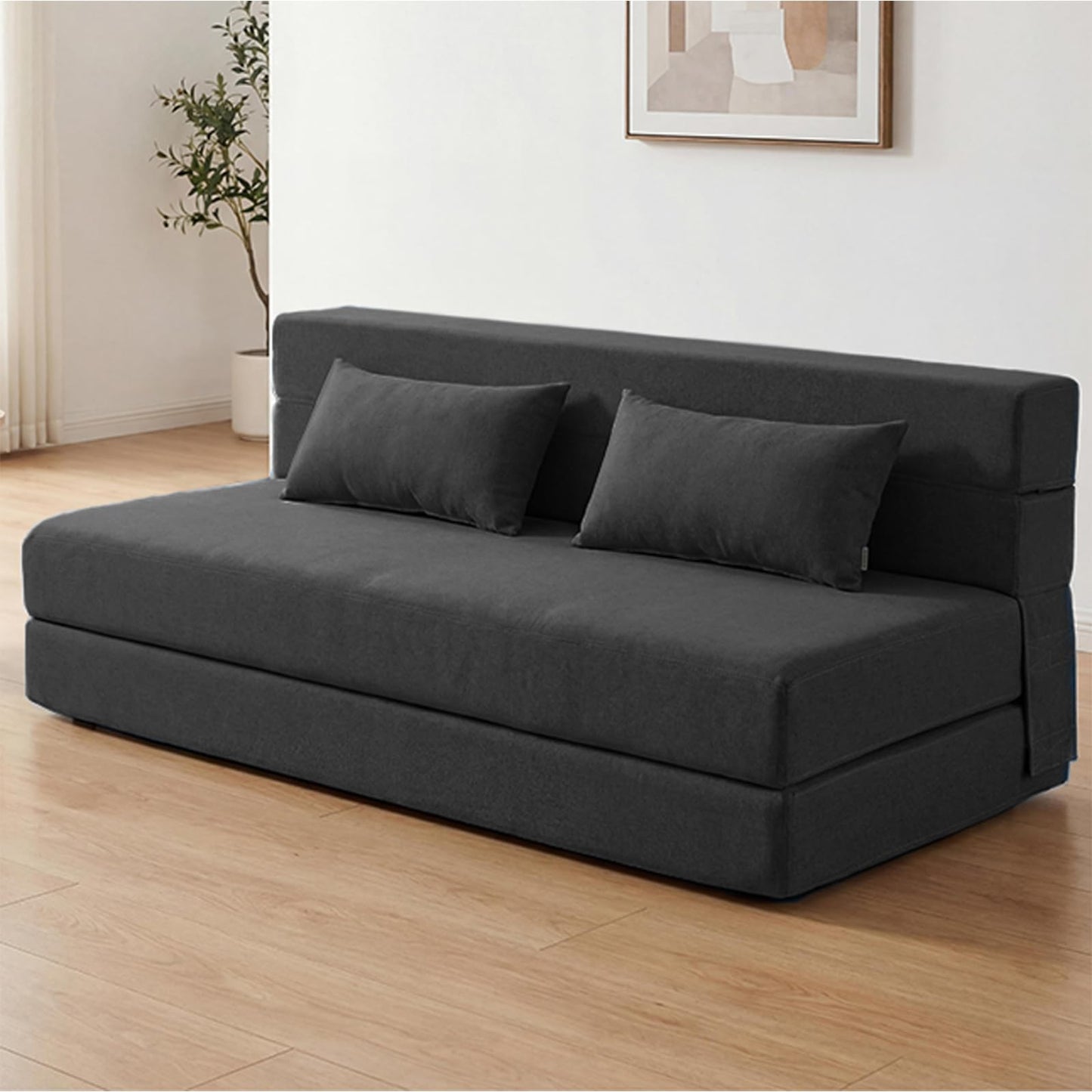 SUYOLS Folding Sofa Bed with Pillows- Convertible Chair Floor Couch & Sleeping Mattress, Foldable Memory Foam Sleeper for Living Room/Dorm/Guest Room/Home Office/Apartment/Loft, Queen, Dark Gray