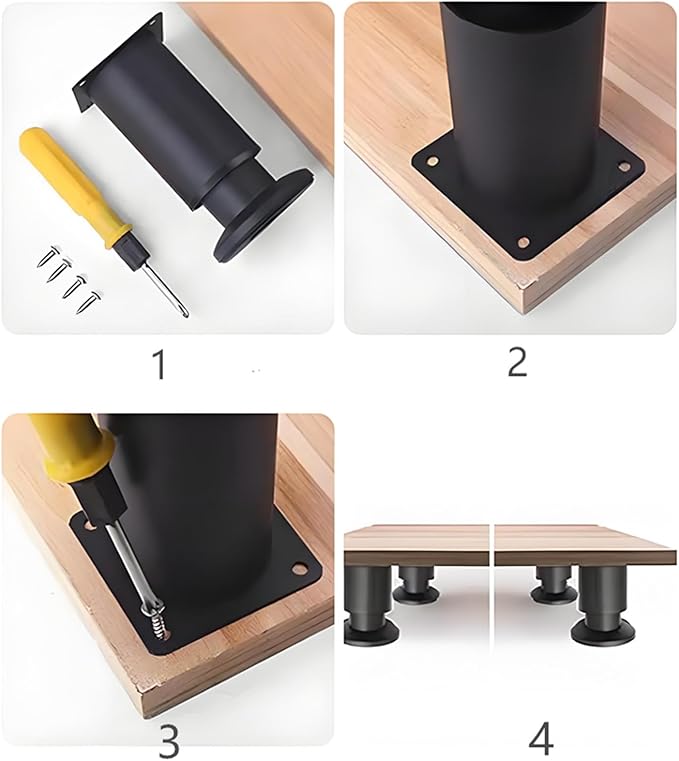 4PCS Adjustable 7.08-12.2 Inch Metal Furniture Legs Black Furniture Replacement