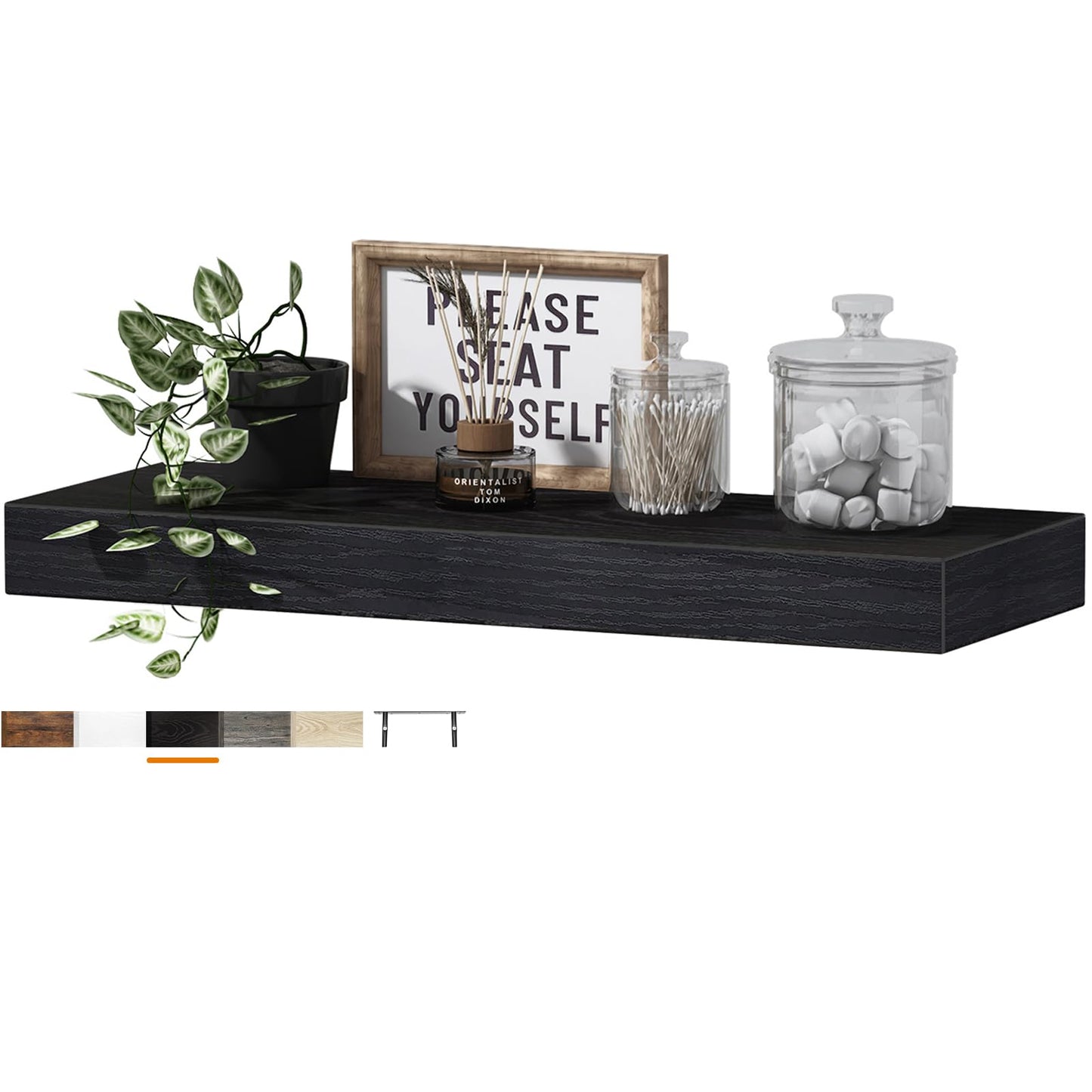 QEEIG Floating Shelf for Wall Bathroom Shelves Bedroom Kitchen Living Room Farmhouse Small Book Shelf 16 inch Set of 1, Black (015-B1)