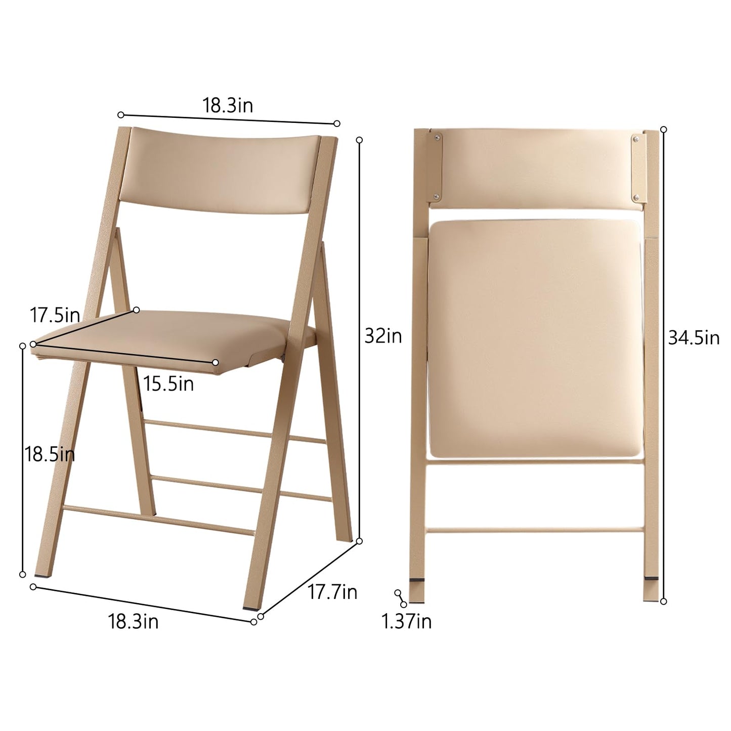 Folding Chairs with Cushion 2 Pack - Heavy Duty Steel Frame Foldable Dining Chairs, Waterproof Leather Indoor Outdoor Comfortable Folding Chairs for Home, Conference Rooms, Weddings, Events (Wood)