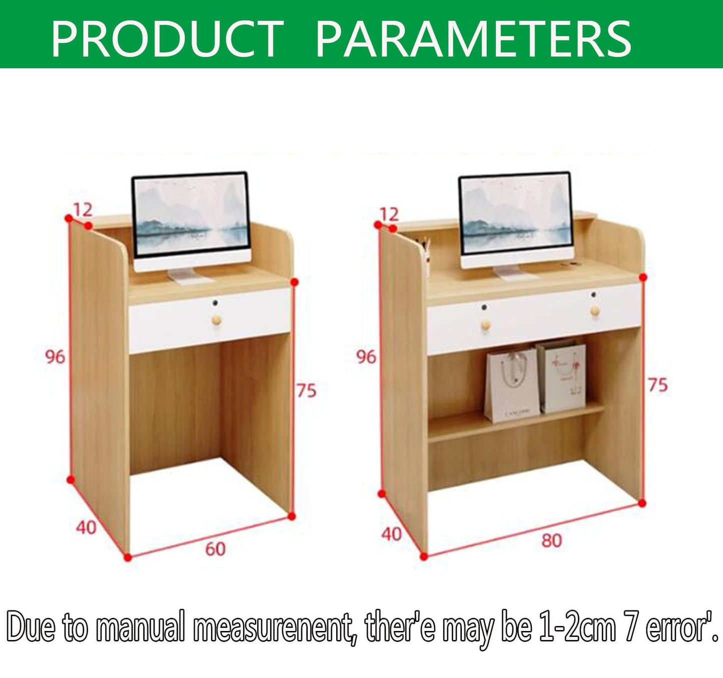 Reception Desk Counter Table - L-Shaped Cashier Front Desk, Wooden Design with Open Shelves & Drawers, Modern Retail Counter for Supermarkets, Convenience Stores & Hotels