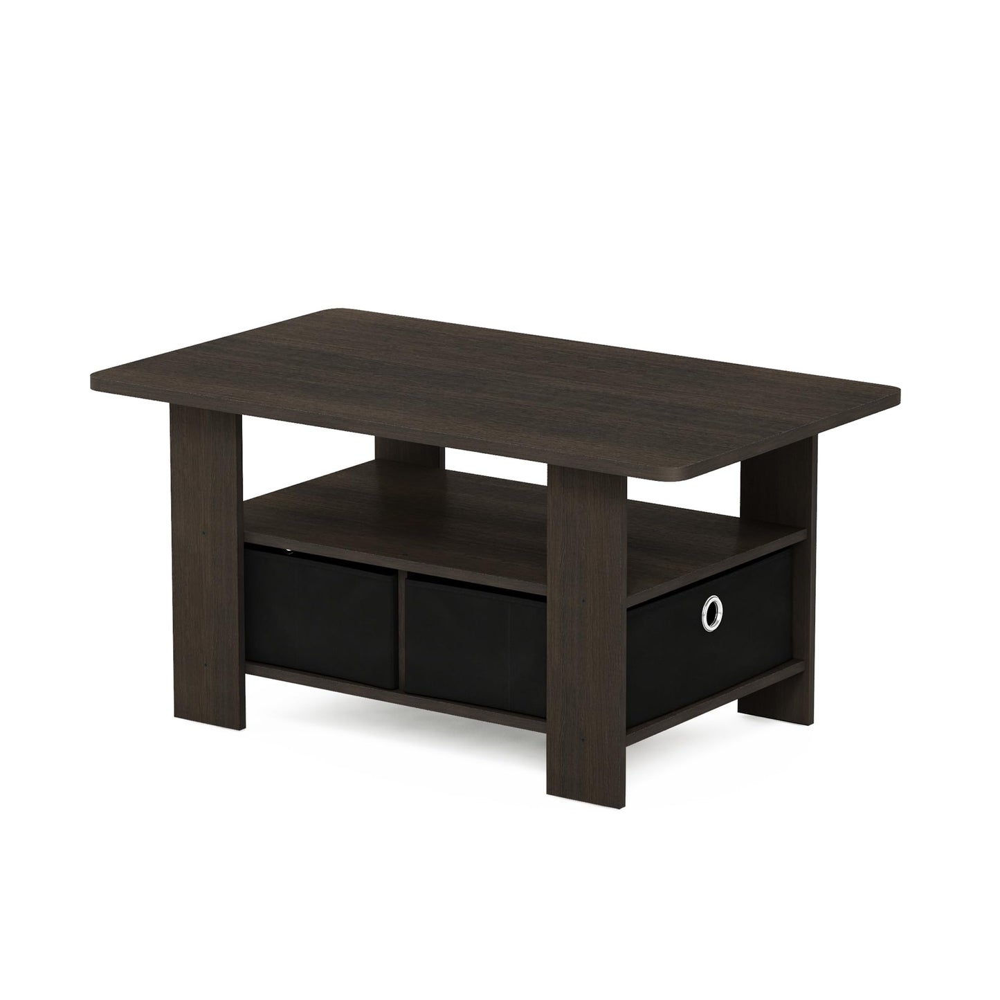 Furinno Andrey Coffee Table, Small Modern Center Table with Storage and Bin Drawer, Side Table for Living Room, Bedroom, Home Office, Dark Brown