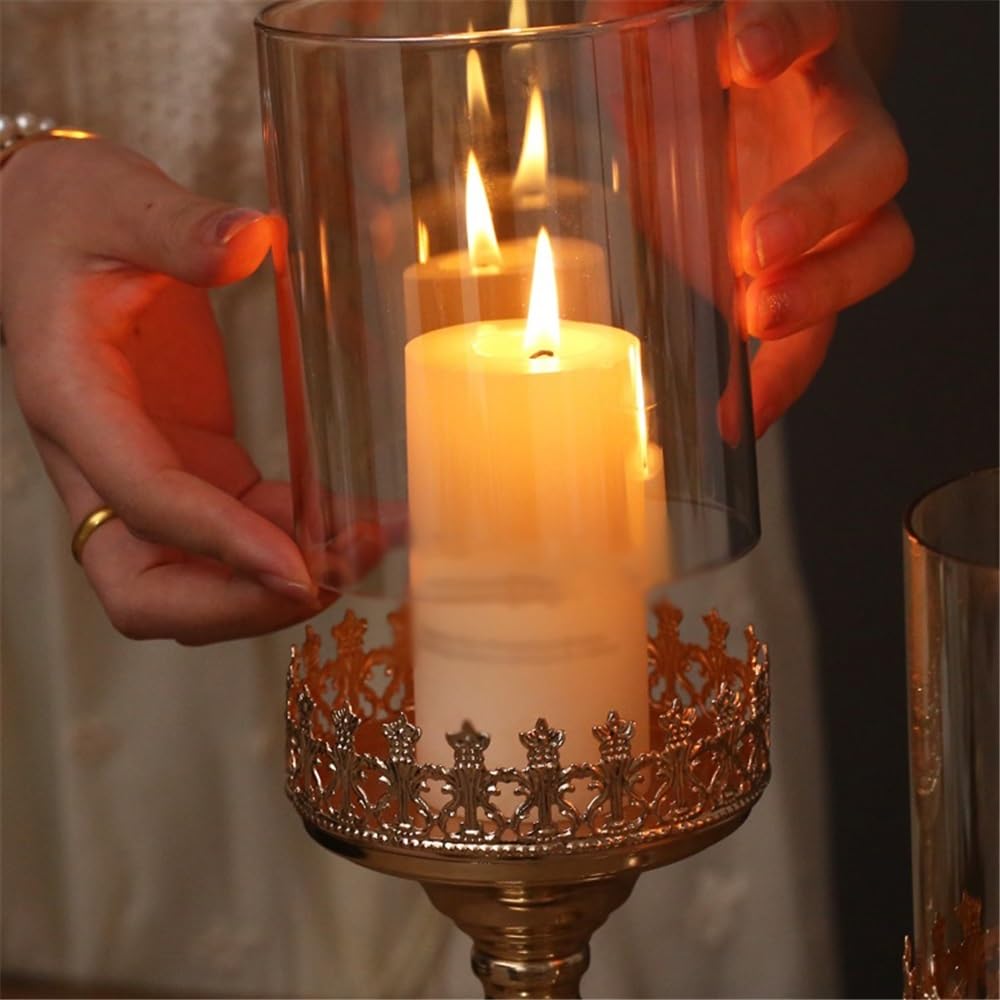 Candlestick Holders Light Luxury Gold Tall Candlestick Metal Glass Dinner Table Decoration Candle Holder Candle Holders(Small)