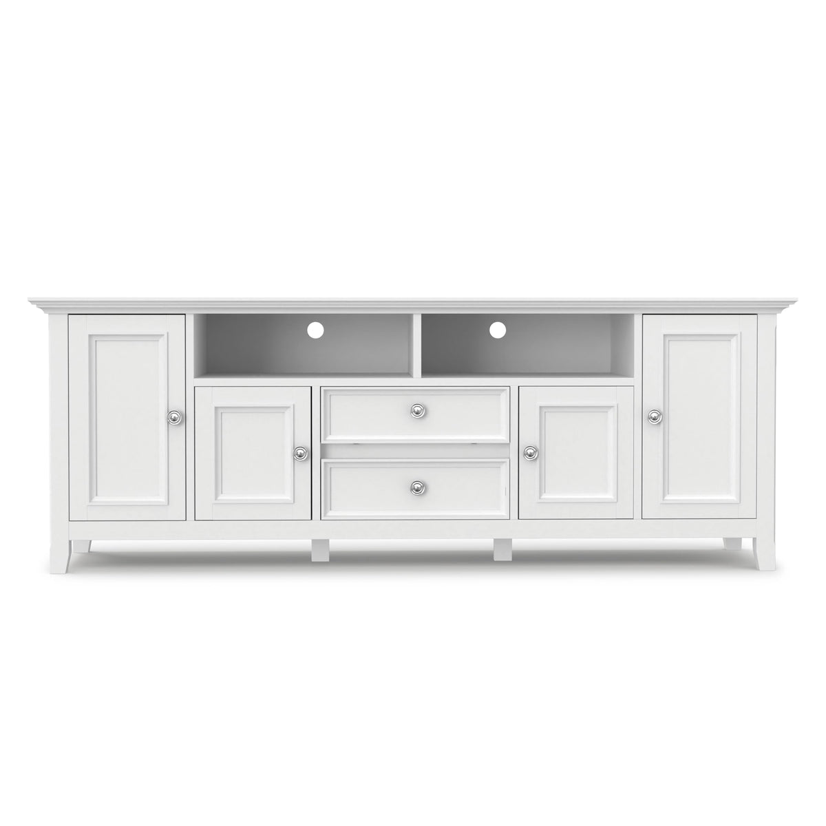 SIMPLIHOME Amherst TV Stand - 72 inch Wide Solid Wood Media Console in White, Transitional Entertainment Center for Living Room for TVs up to 80 Inches with Shelves and Cable Management