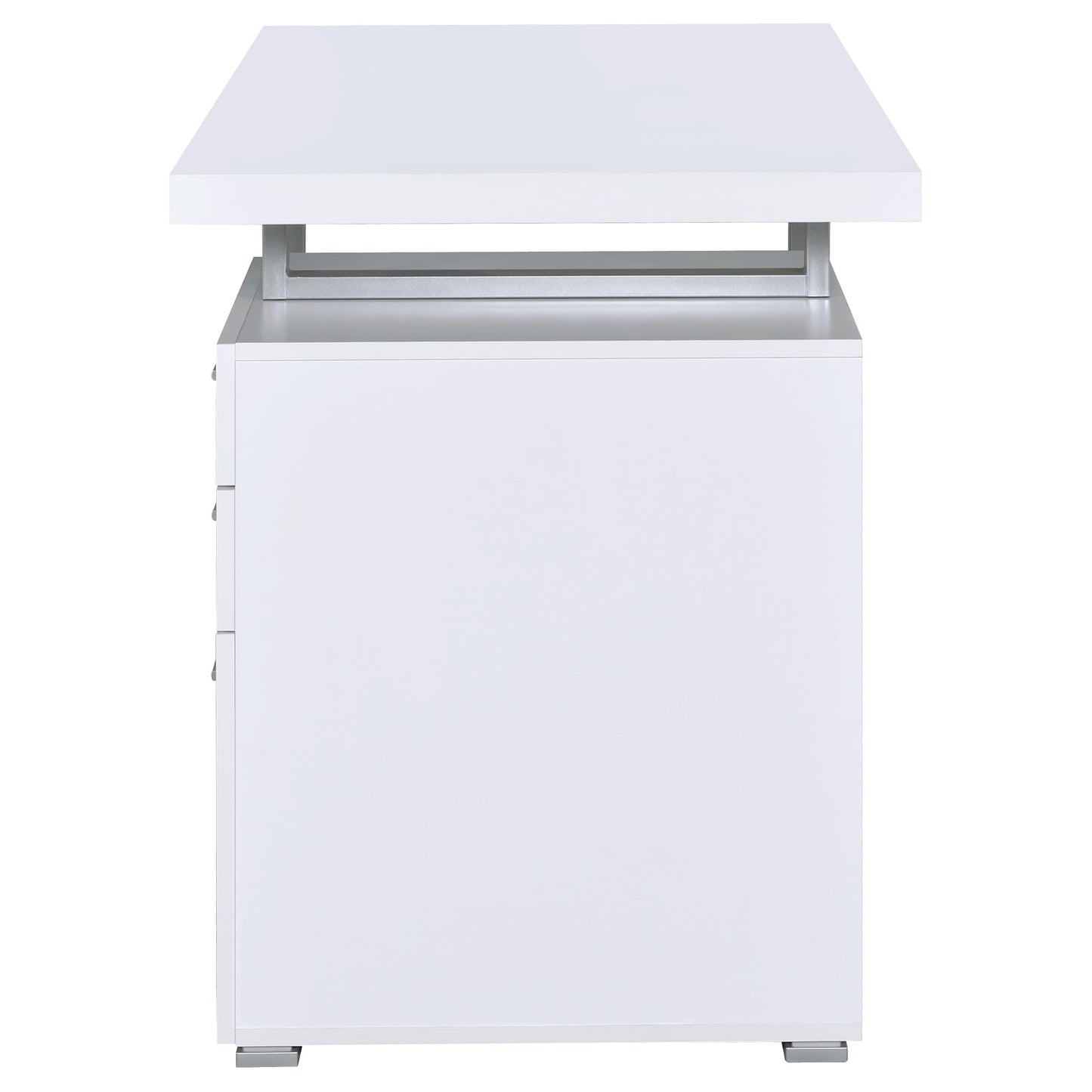 Coaster Home Furnishings Brennan Modern Contemporary Home Office 3-Drawer Writing Desk with Drawers Computer Desk Study Table File Cabinet Storage Silver Metal Frame White 800325