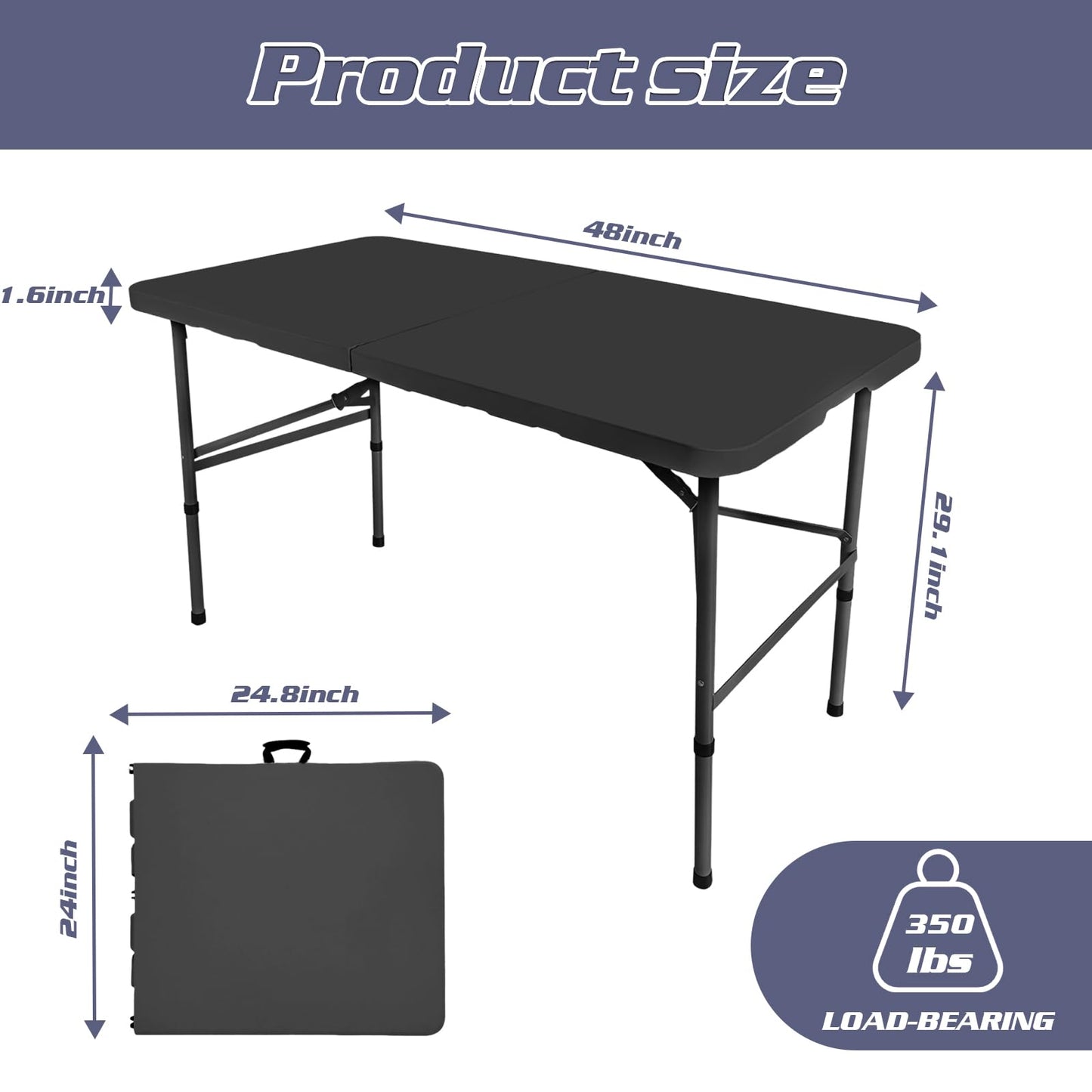 Camp Field 4ft Heavy Duty Portable Table, for Friends Folding Table for Indoor & Outdoor Picnic & Card Table for Picnic, Party, Camping...(Black, 4FT)