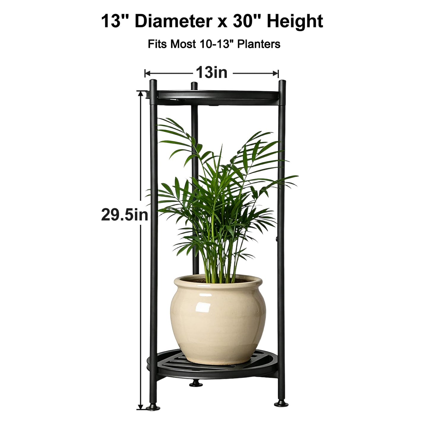 Hongsane Plant Stand Indoor Outdoor,2 Tier 30" Tall Metal Plant Stands,Heavy Duty Plant Holder for Large Pots,Outside Plant Shelves for Patio,Black Flower Display Shelf for Living Room,Bedroom,1-Pack