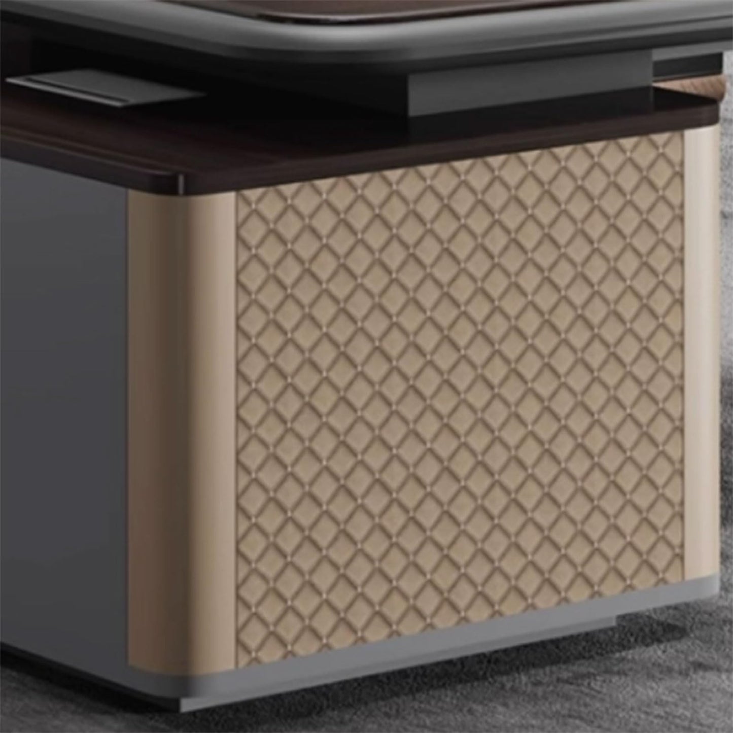 LSIGHTUS Brown Wood Executive Office Desk with Lateral Cabinet Writing Study Table Business Furniture Set for CEO Boss