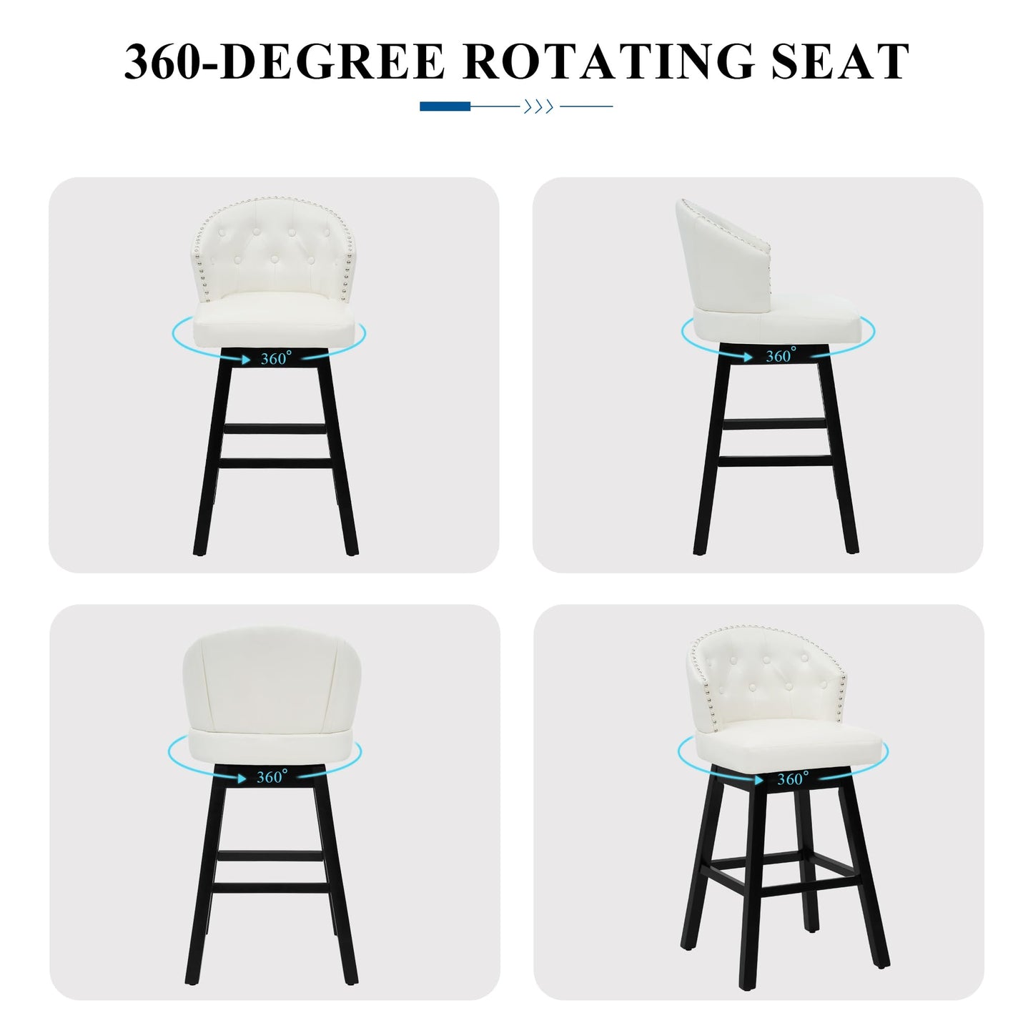 UDAX 26''Swivel Bar Stools Set of 2, Upholstered Barstools with Backs, Modern Counter Height Bar Stool Chairs for Kitchen Island, Wood Legs, Counter Stools