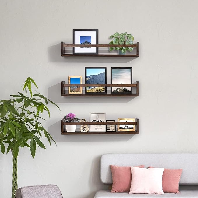 AZSKY Nursery Book Shelves 24 Inch Deep Walnut Floating Bookshelf
