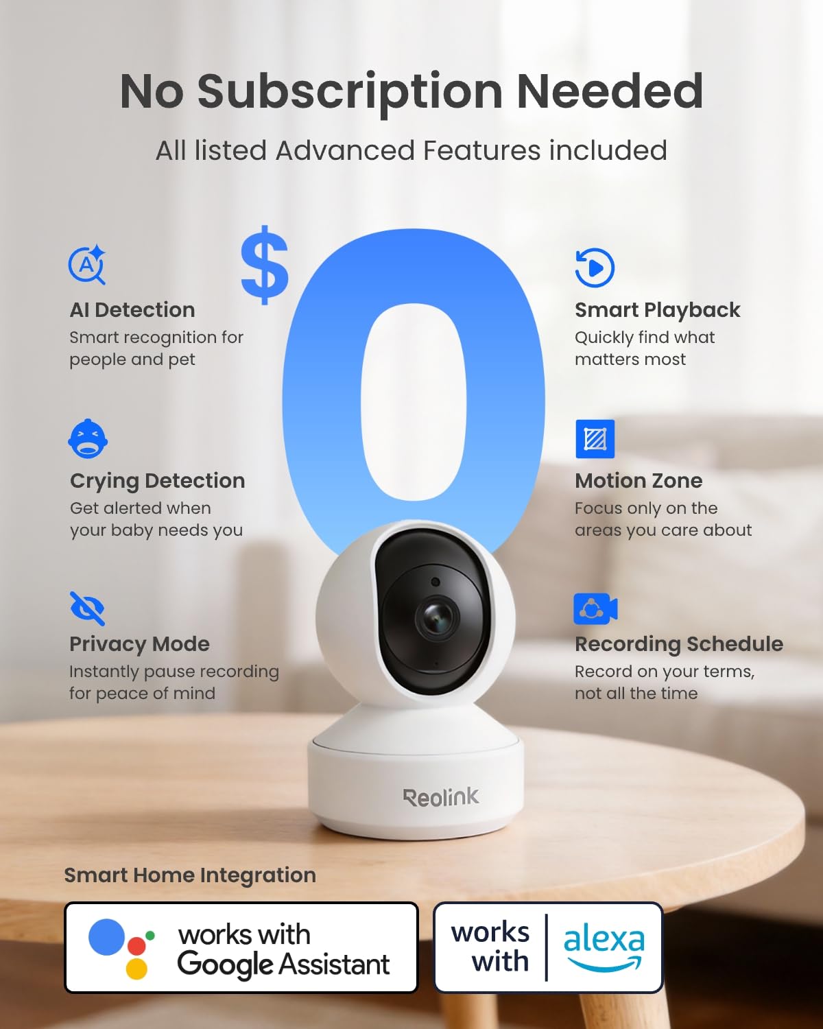 REOLINK E1 Pro 3K PT Wi-Fi Indoor Camera for Baby & Pet Monitoring, Auto Tracking, 5MP Night Vision Enhanced by F1.6 Aperture, Person/Pet/Baby Crying Detection, 2.4/5GHz Wi-Fi, Two-Way Audio