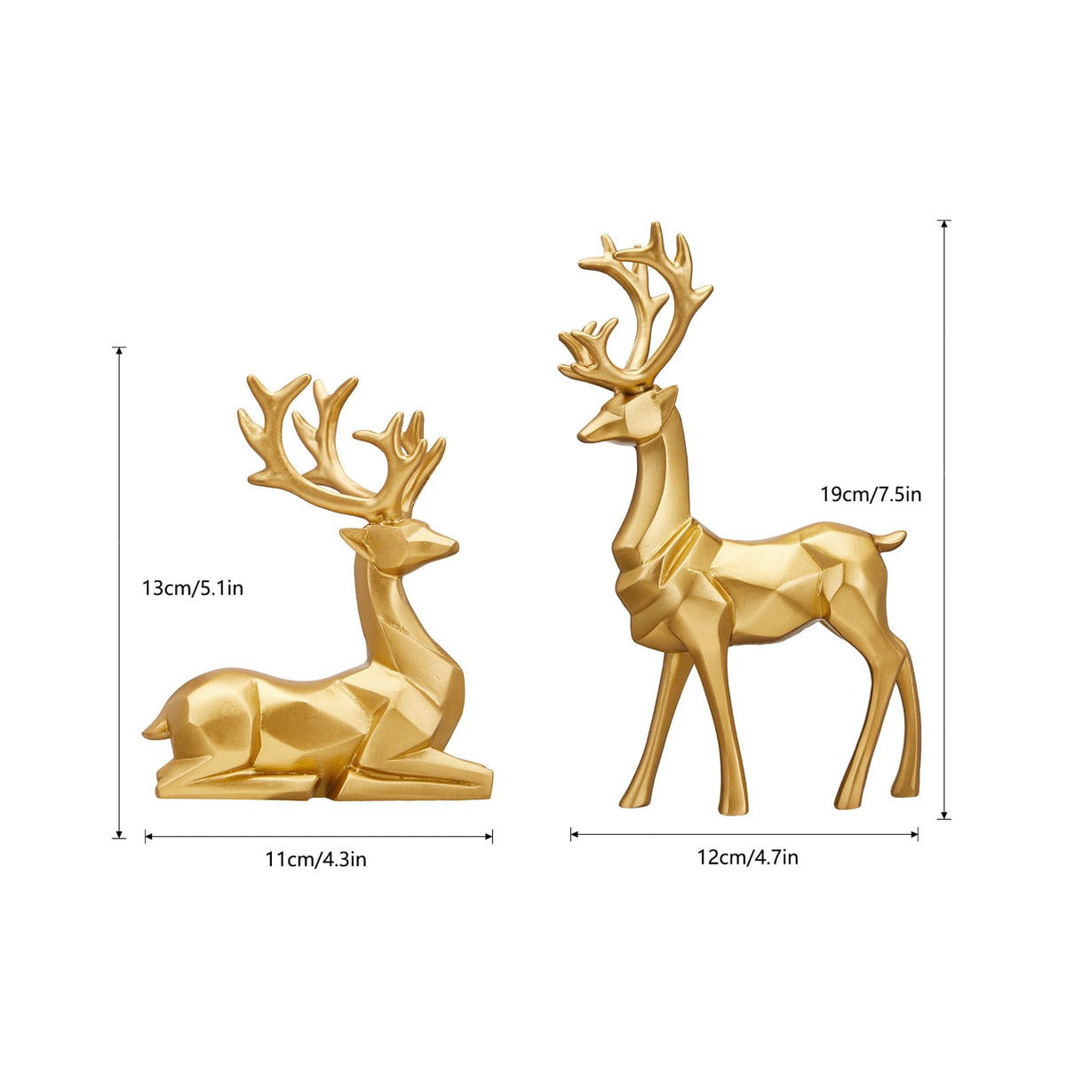 Christmas Decorative Gift 2PCS Deer Sculpture 3D Geometric Deer Ornaments Used to Set Off The Festive Atmosphere Fireplace Dining Table Living Room Decoration (3D Geometry Gold)