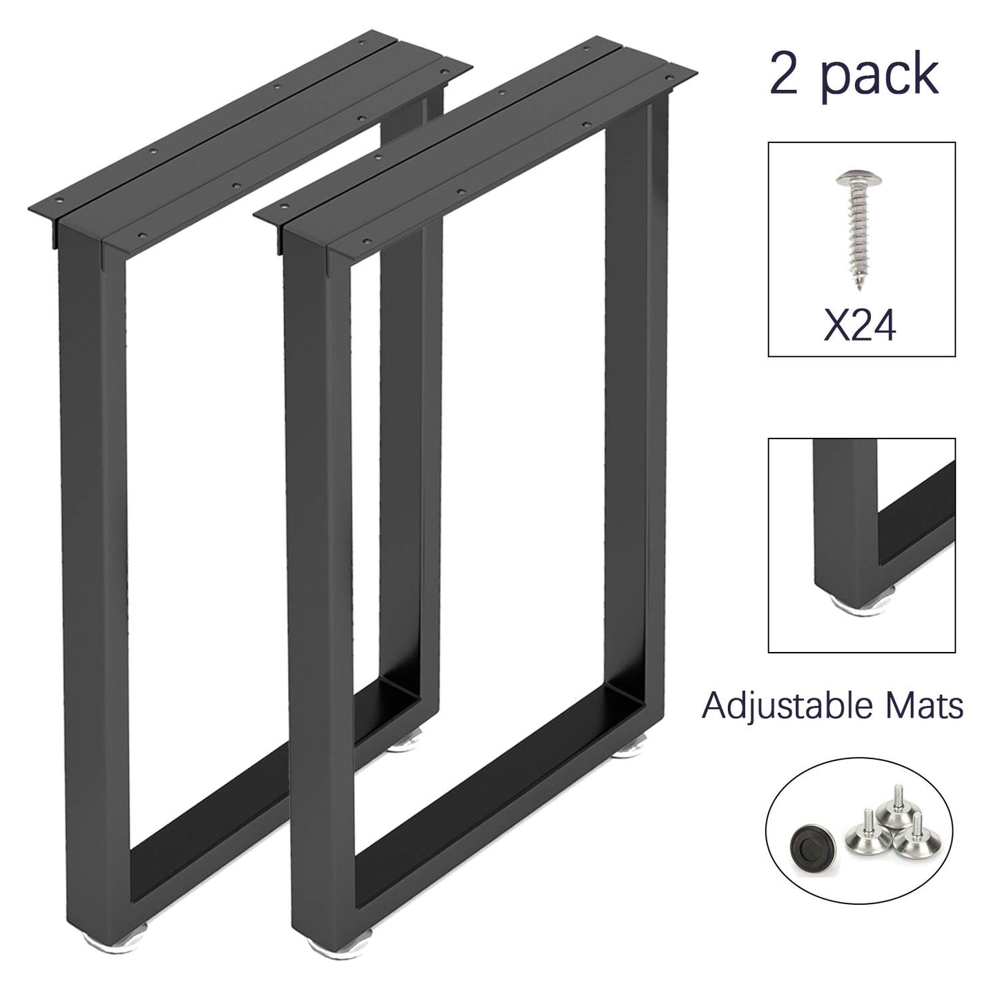 Metal Table Legs 28 inch Height x 17.7 inch Wide with Adjustable Protector Feet, Industrial & Rustic Style Heavy Duty Metal Furniture Legs for Desk/Table, (Bear Up to 800lb), Black, Set of 2