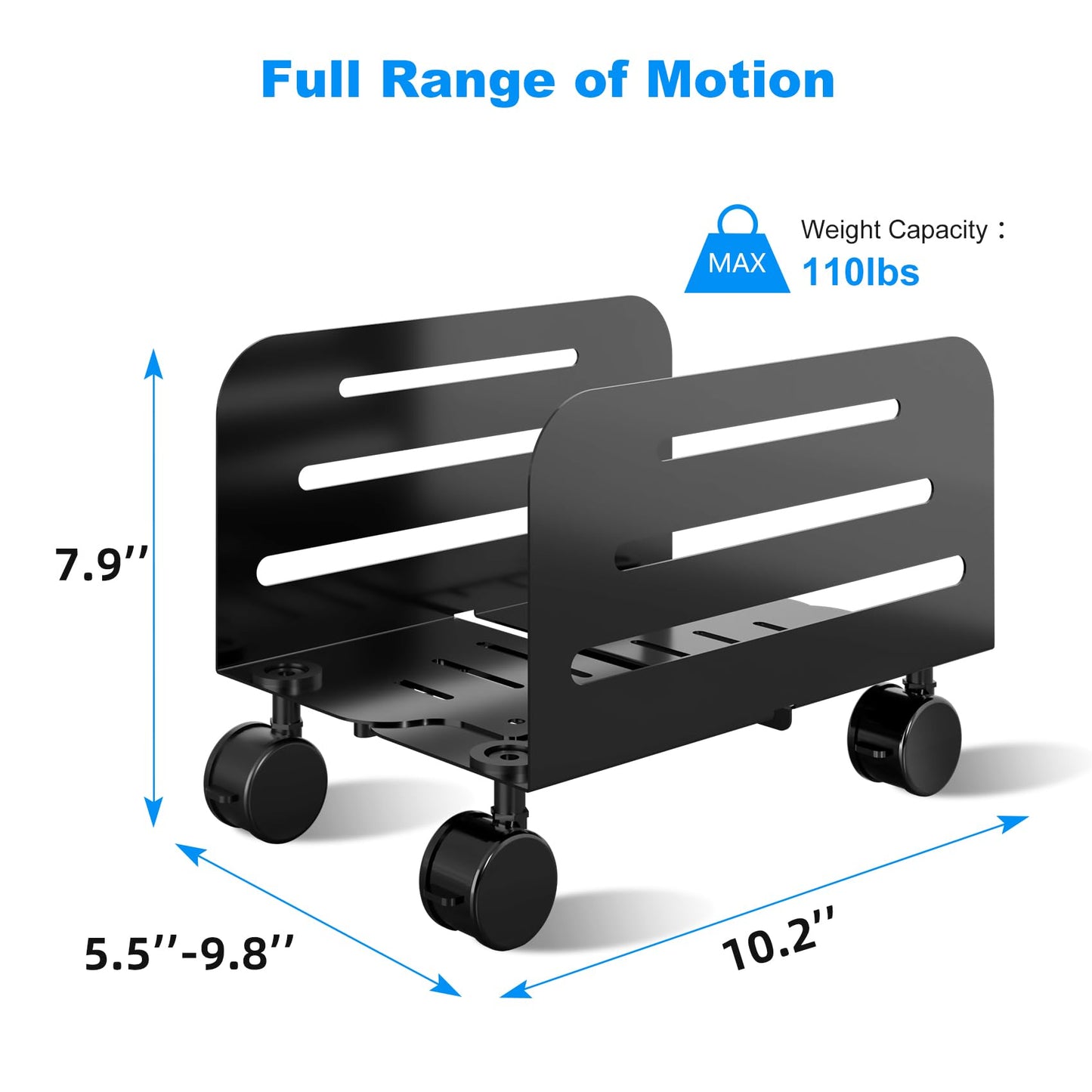 suptek Computer Tower Stand,Mobile CPU Rolling Stand, 5.5 to 9.8 inch Wide Adjustable Mobile Cart Holder with Locking Caster Wheels,Gaming PC Holder,Steel Rolling Cart,Black(ZJJ005)