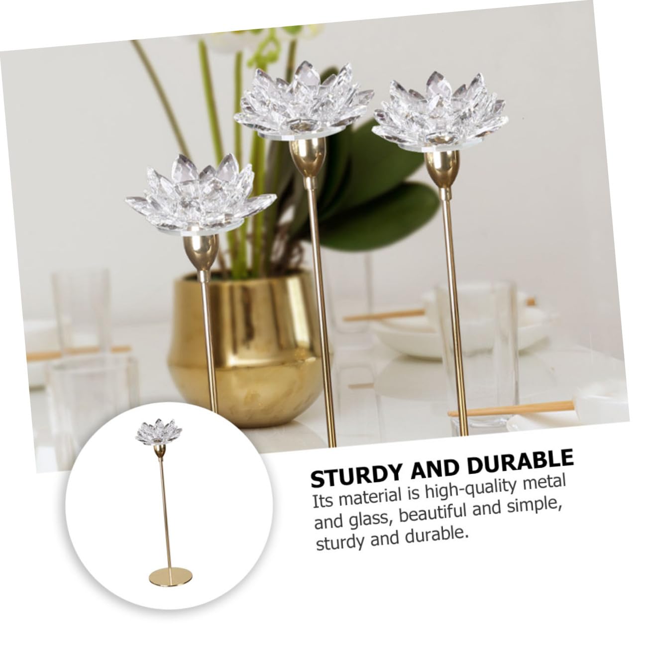 PATKAW Modern Simple Metal Candlestick Small Crystal Lotus Candle Holder Romantic Wedding Decor for Home Table Centerpiece