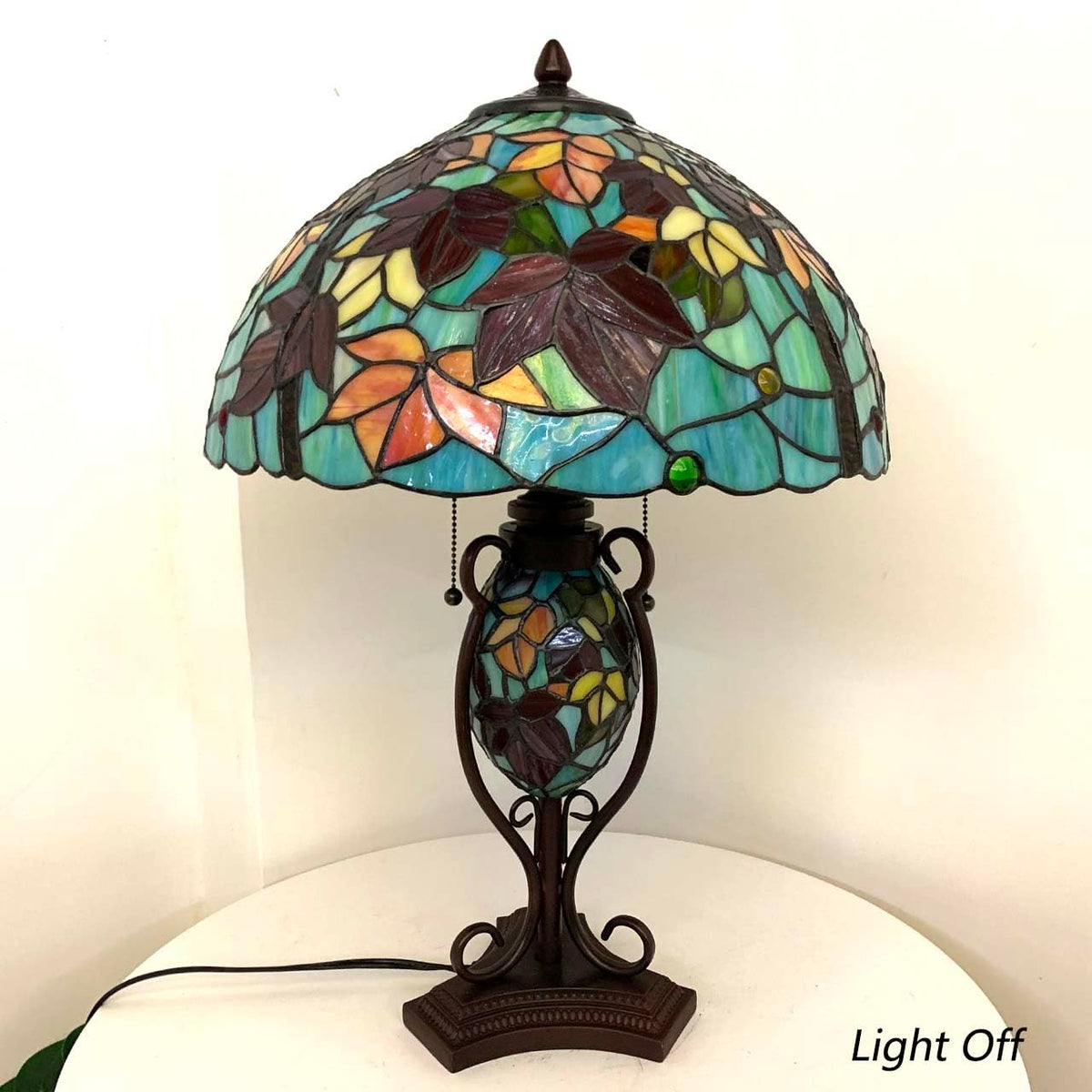 Bieye L10883 Tiffany Style Stained Glass Table Lamp Double Lit for Home Decor 16Wx24H (Maple Leaves)