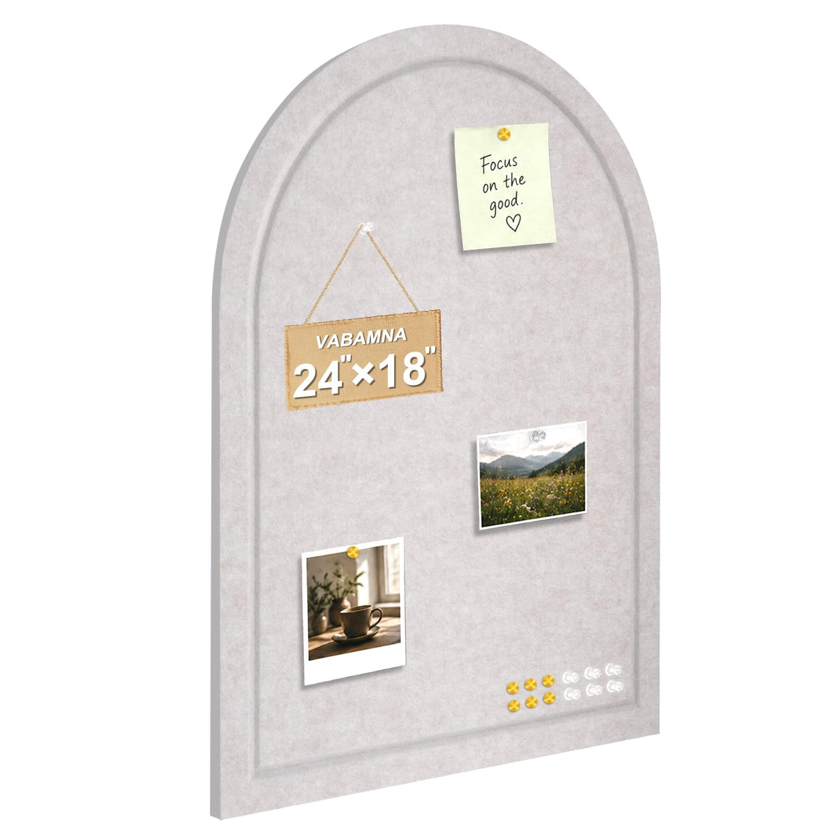 Arched Felt Bulletin Board, Sized 24" x 18" Cork Board Alternative Grooved Edge Foldable for Office & Wall, Customizable Adhesive Tile with Pin Hook for Photo Display School Home Office, Oatmeal