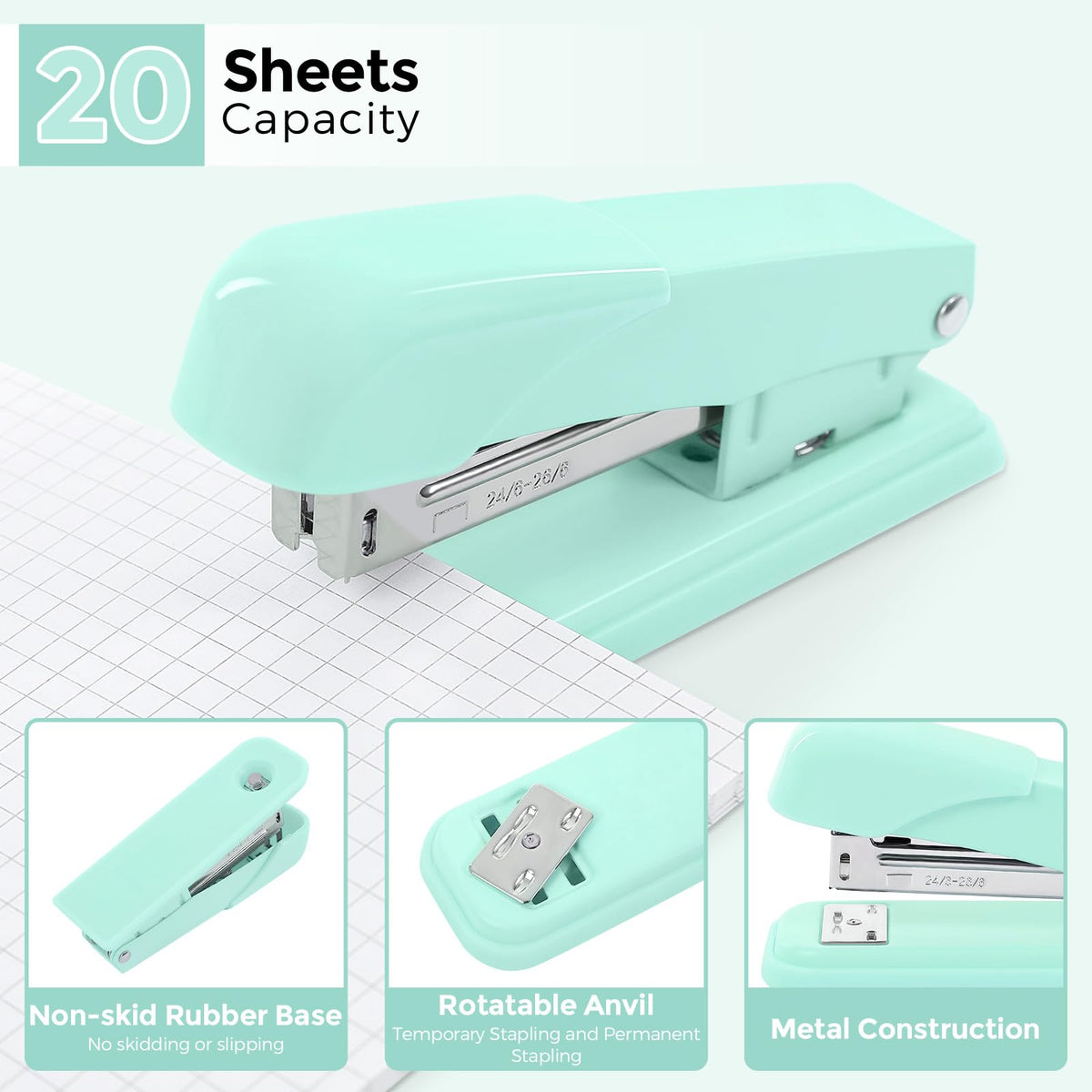 SKYDUE Teal Office Supplies Set, Office Desk Accessories 10Pcs, Pencil Holder for Desk, Stapler, Tape Dispenser, Scissors, Clips and 1000pcs Staples, School Supplies for Teacher