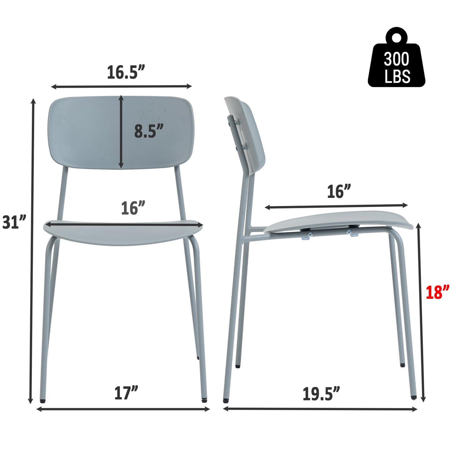 Sidanli Stacking Chairs Set of 4, Office Guest Chairs with Metal Legs, Stacking Office Chairs for Conference Reception Church Lobby, Capacity 300lbs, Gray