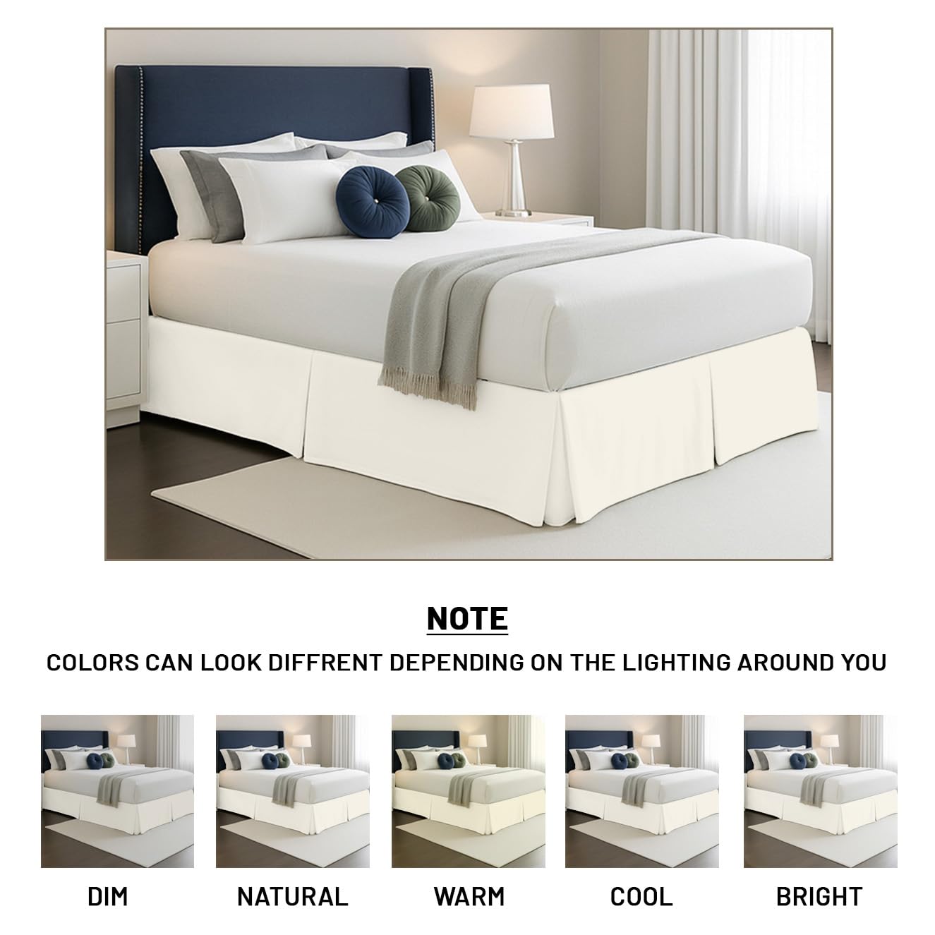 SGI bedding 12 inch Drop Bed Skirt Full Size - Platform Style with Secure Fit, Classic Tailored Look, Elegant Pleated Style Dust Ruffle, Split Corners, Microfiber - Ivory