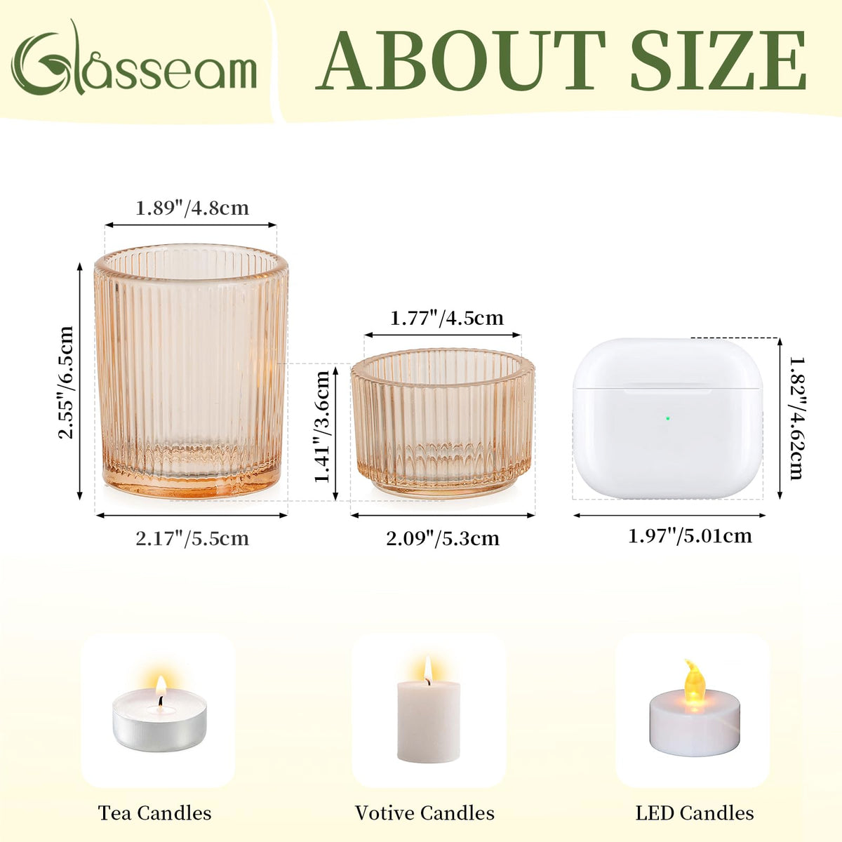 Glasseam Gold Votive Candle Holders: 8 Pcs Ribbed Glass Tealight Candle Holder Set Tea Light Holders Wedding Decorations for Reception Modern Home Decor Centerpiece Gifts