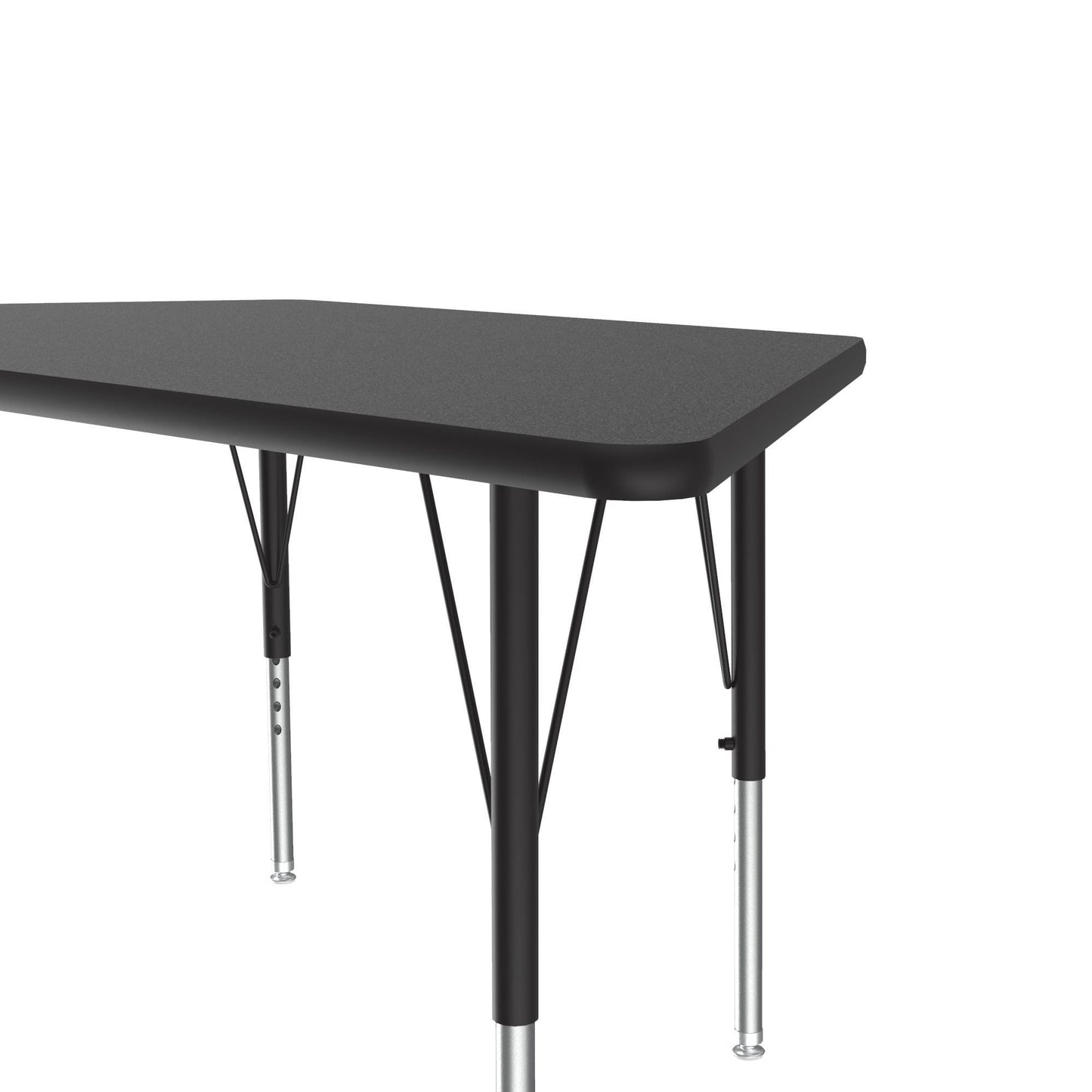 Correll 30"x60" Trapezoid Shaped Econoline Classroom Activity Table, Black Granite Melamine Top, Height Adjustable (19"-29"), Black/Chrome Legs, School Furniture, Made in The USA