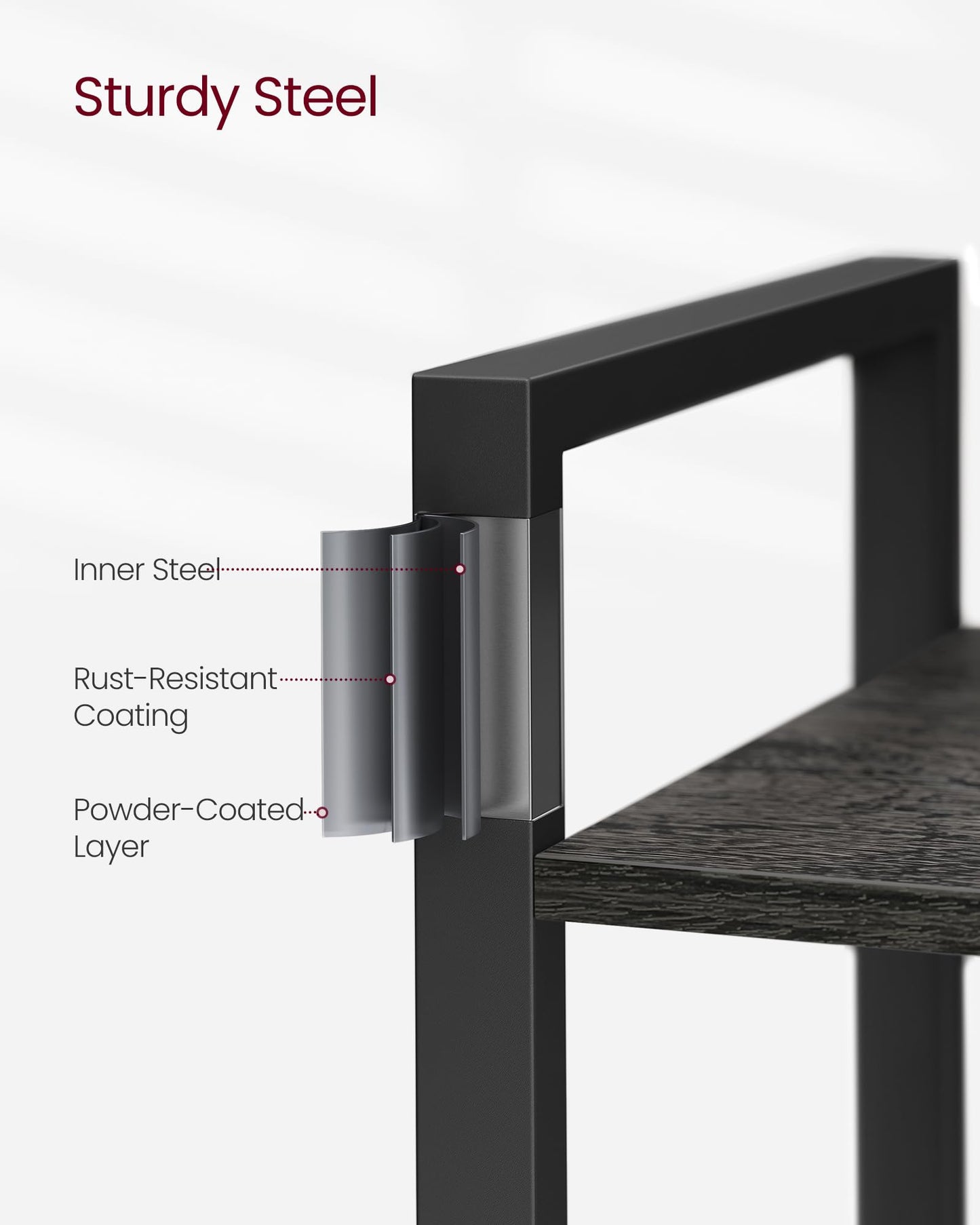 VASAGLE 5-Tier Bookshelf, Book Shelf, Industrial Bookcase, with Steel Frame, for Living Room, Home Office, Bedroom, 9.4 x 24.4 x 65 Inches, Charcoal Gray and Black ULLS025B04