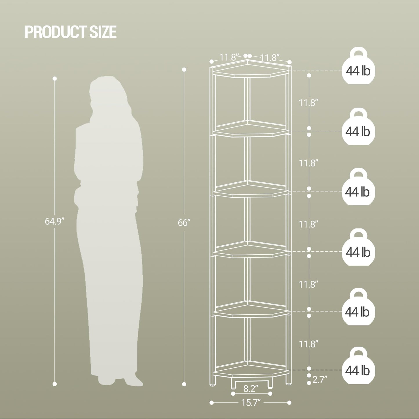 Hzuaneri Corner Shelf Stand, Corner Bookshelf, Storage Standing Shelf Unit with Metal Frame, Plant Stand, Bookcase for Living Room, Home Office, Bedroom, 6-Tier White CS06013W