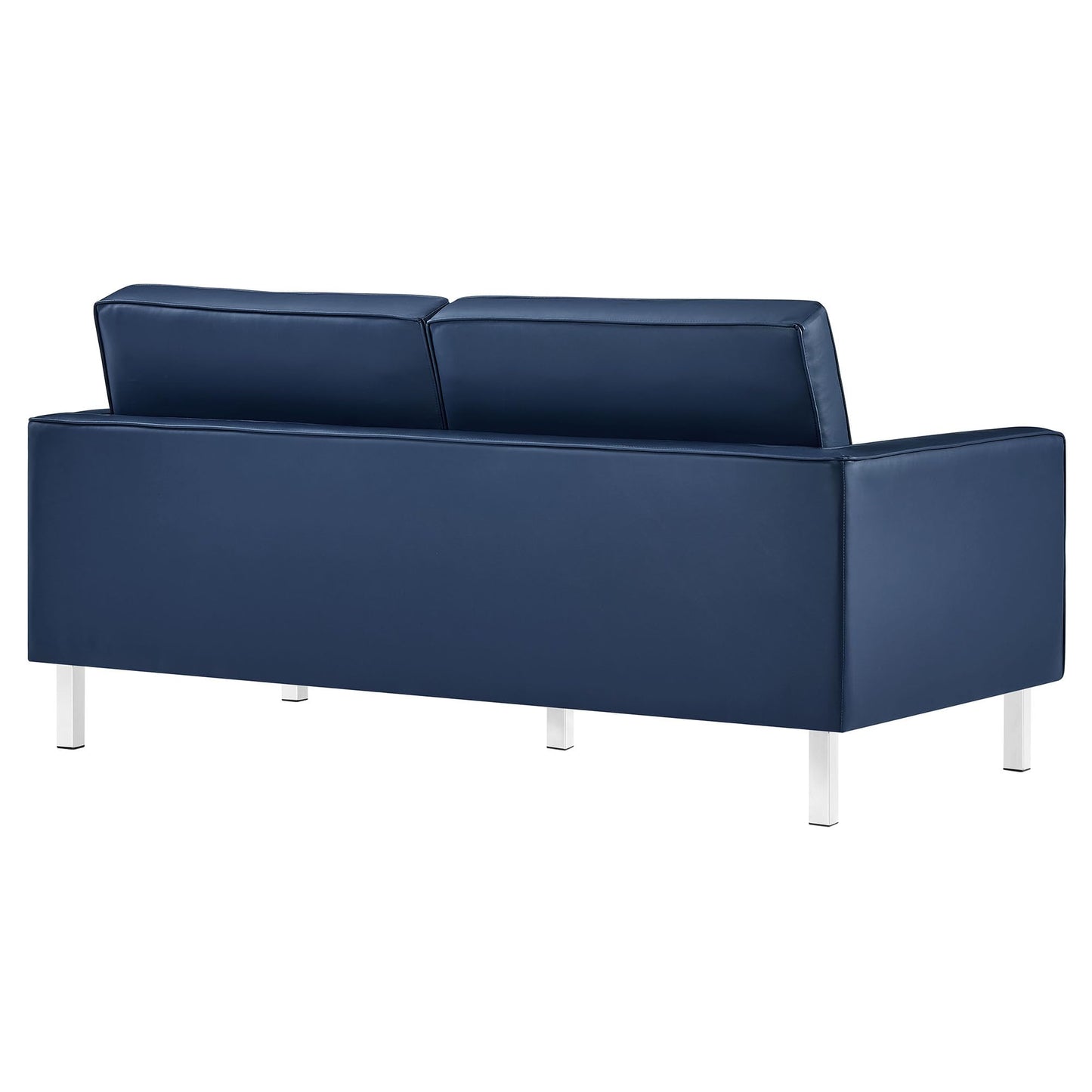 Modway Loft Tufted Button Faux Leather Upholstered Loveseat in Silver Navy