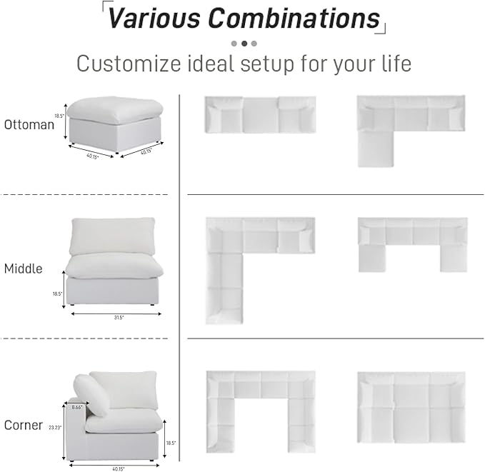 Cloud Couch Modular Sectional Sofa, Oversized 8 Seater Sofa, 160.6" U Shaped