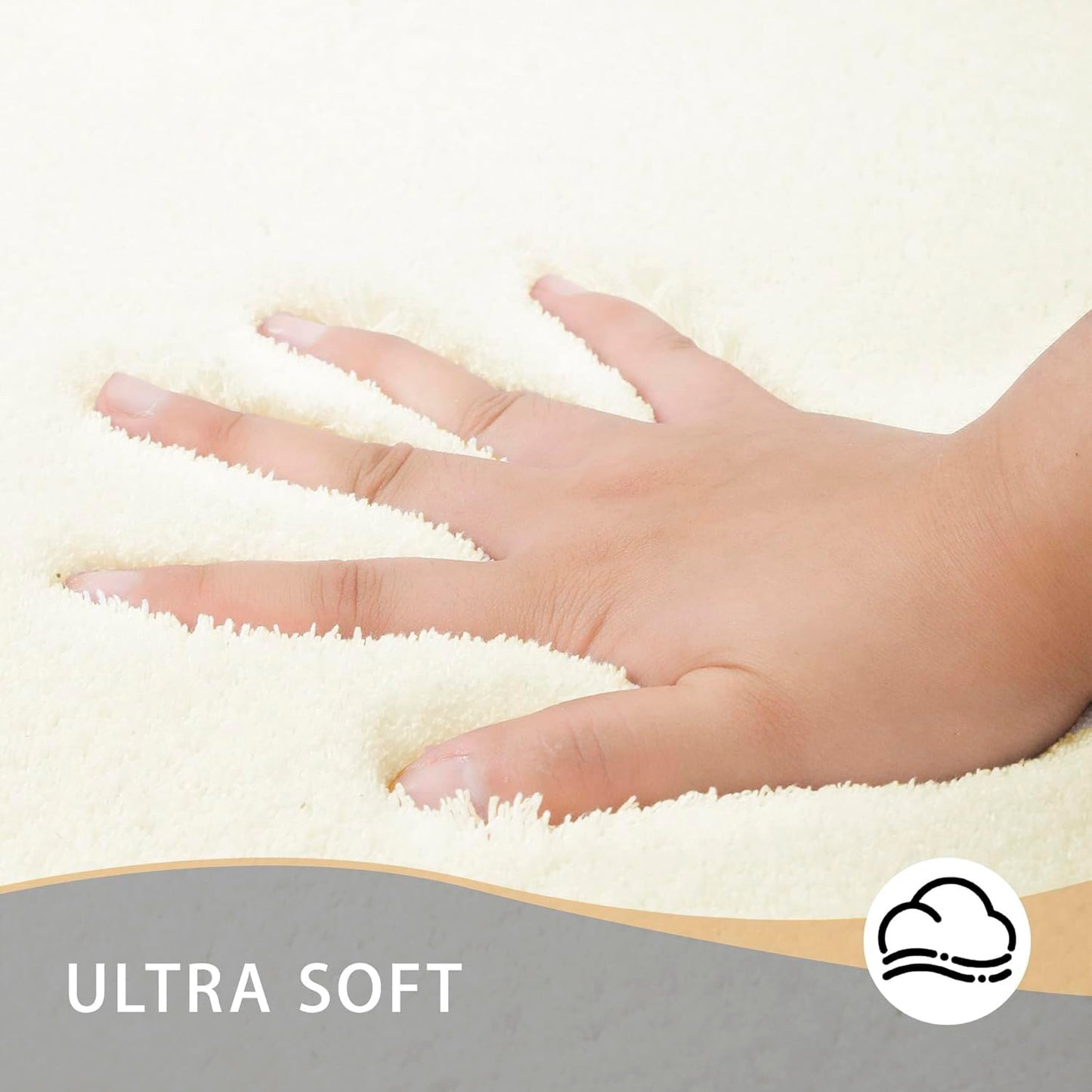 MINIDEAR Toilet Rugs 24x20 - U Shaped Cream Thick Memory Foam Contour Rugs,Ultra Soft & Plush Fluffy, Non-Slip, Quick Dry, Absorbent Washable Floor Microfiber Mat for Home Decor Accessories