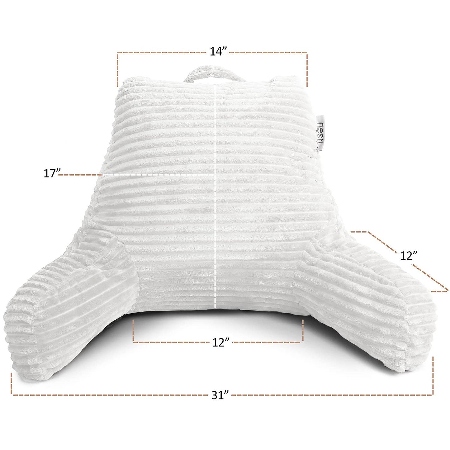 Nestl White Reading Pillow with Bed Desk for Laptop and Writing, Luxe Cut Plush Back Pillow for Sitting Up, Back and Arms Adjustable Support for Adult and Teens, Foldable Lap Desk for Bed 22x14”