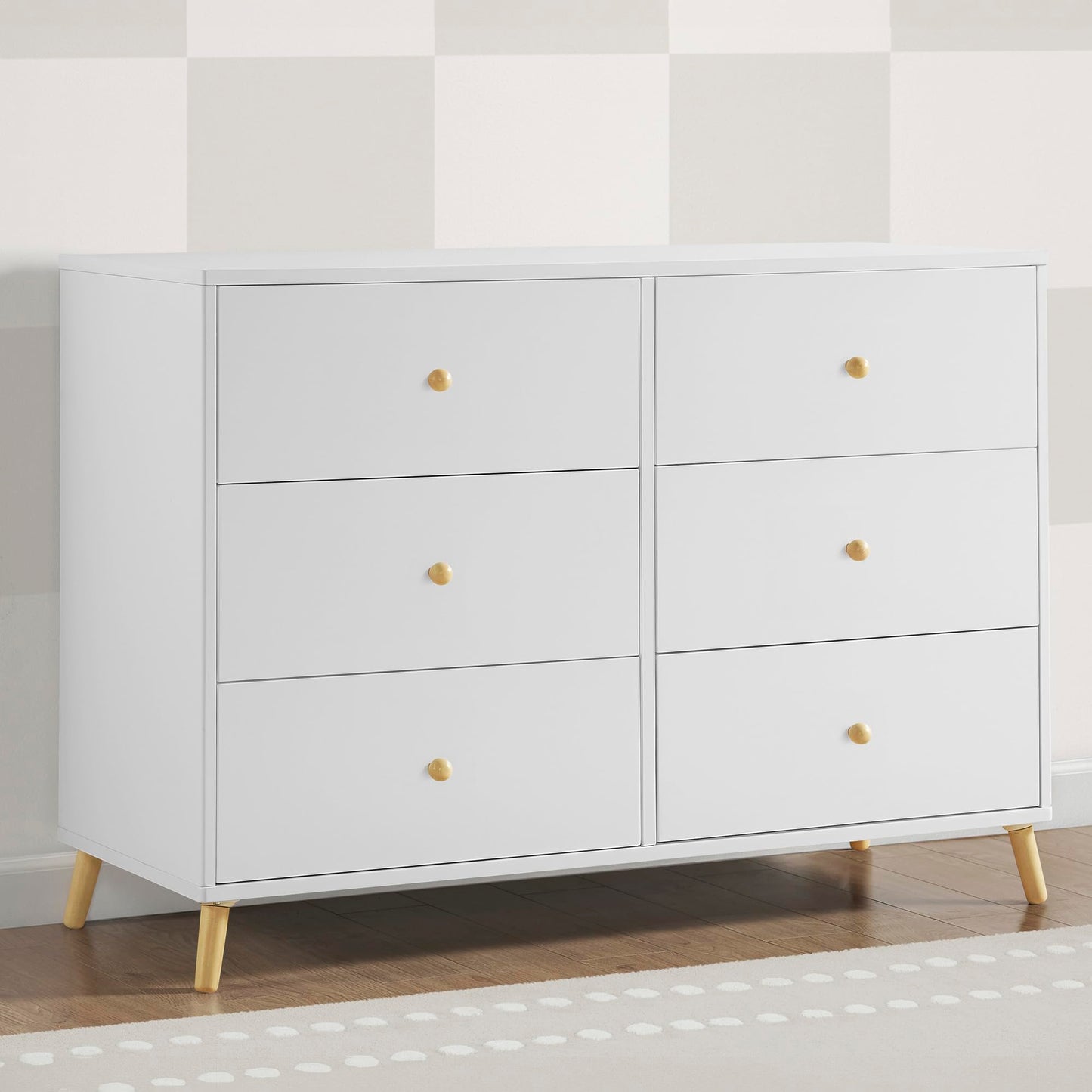 Delta Children Essex 6 Drawer Dresser and 4-in-1 Convertible Crib, Bianca White/Natural