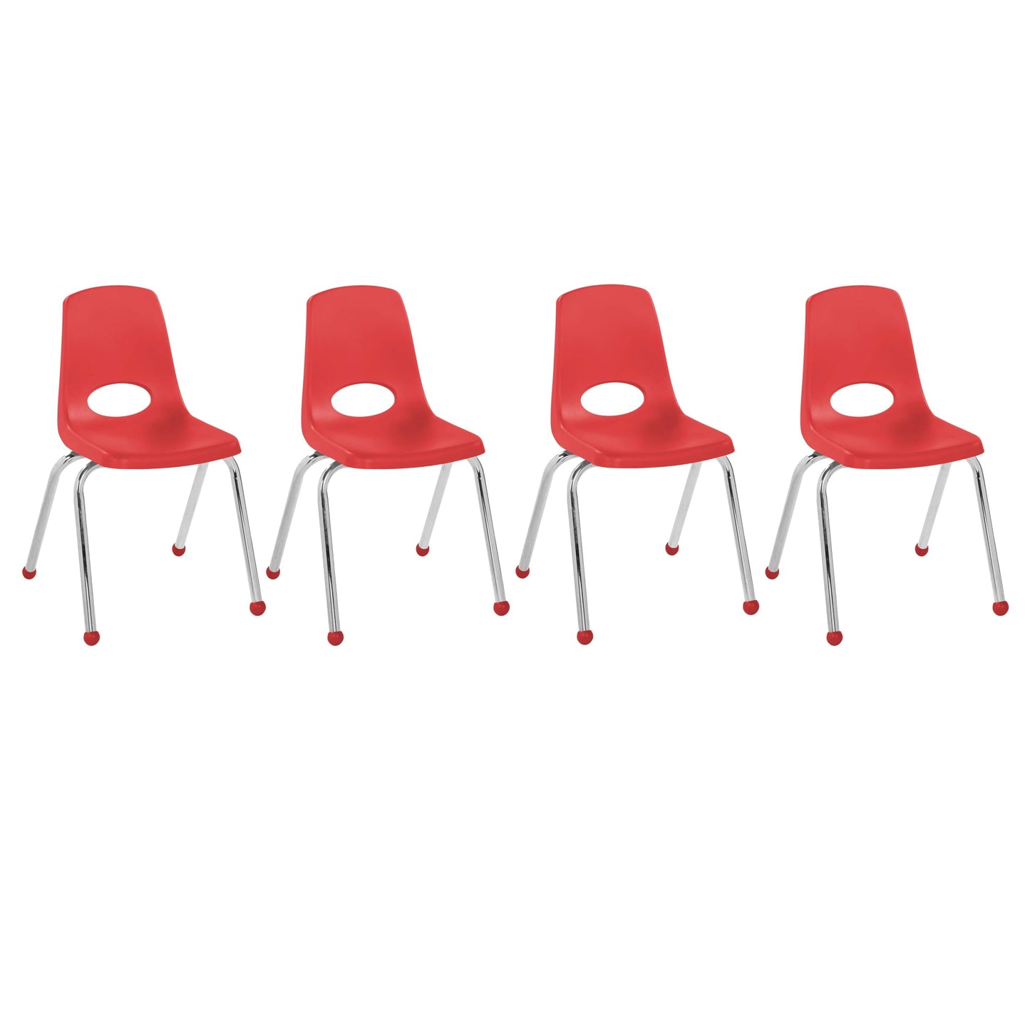 FDP 16" School Stack Chair, Stacking Student Seat with Chromed Steel Legs and Ball Glides For In-Home Learning or Classroom - Red (4-Pack), 10382-RD