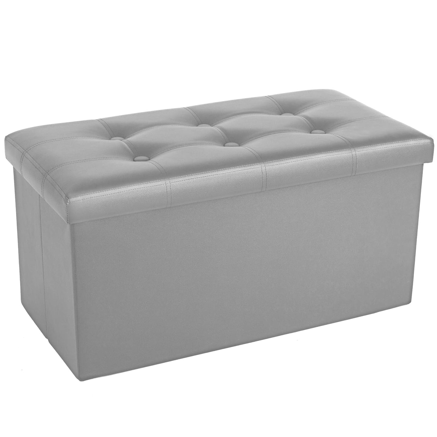 COSYLAND Ottoman Bench with Storage 30x15x15 inches Grey Ottoman for Room Folding Leather Ottoman Footrest Footstool Rectangle Collapsible Furniture with Lid for Bedroom Living Room
