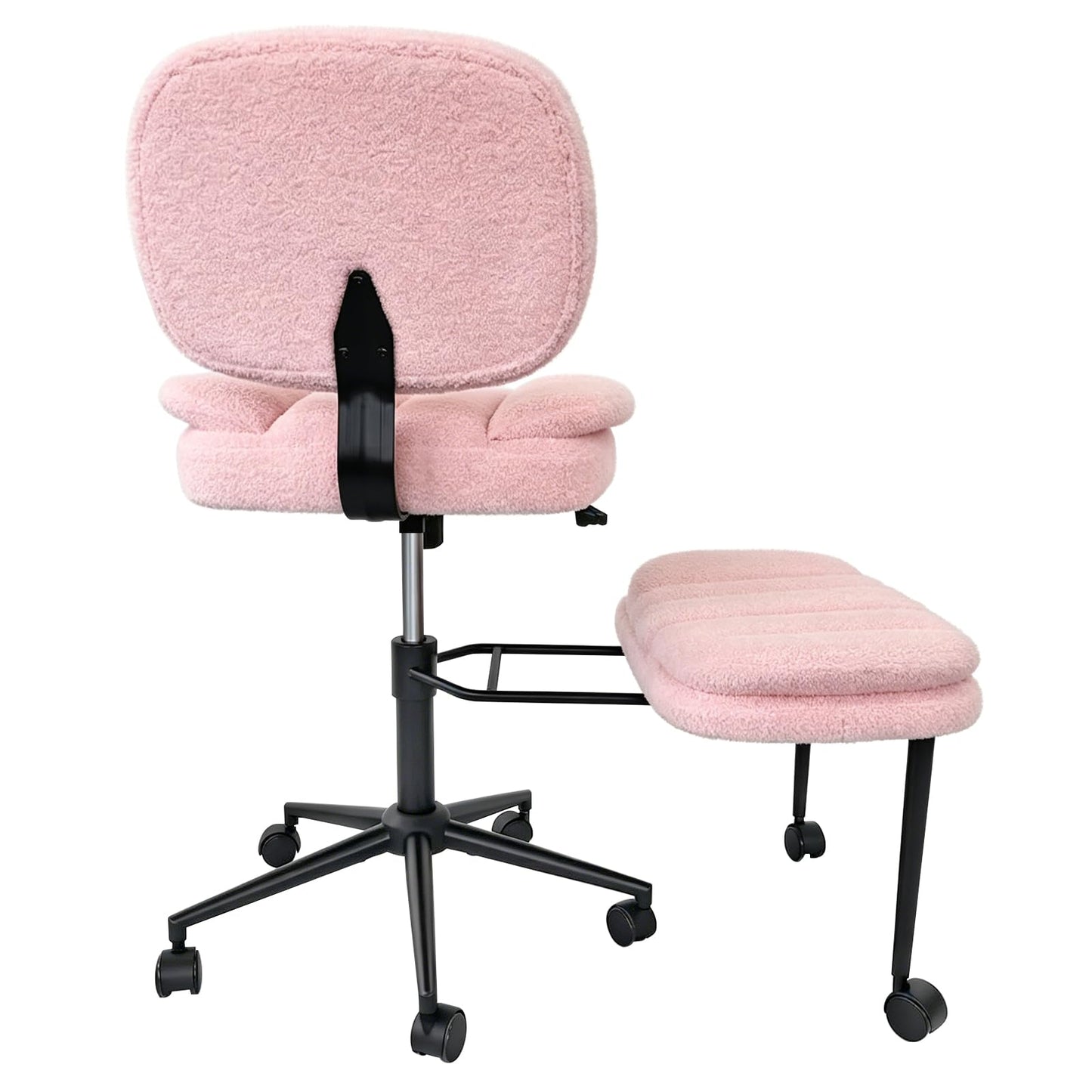 Ergonomic Cross Legged Office Chair with Footrest, 360° Swivel Height Adjustable Faux Shearling Criss Cross Chair, Wide Seat & Back Support for Home Office, ADHD, Pink
