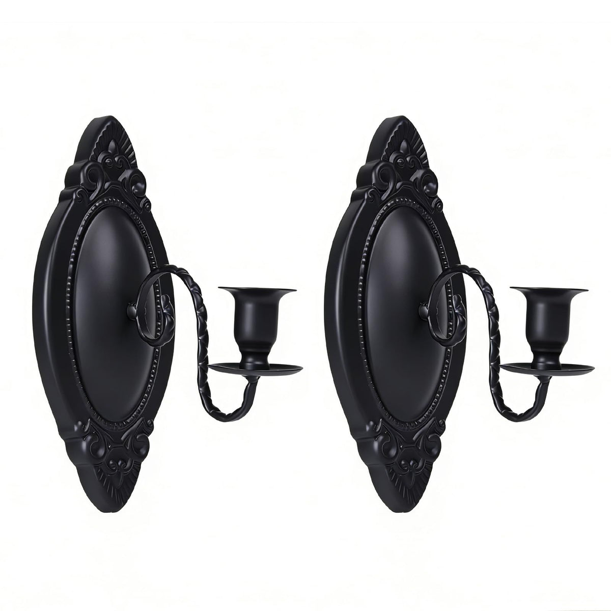 Vrnikhub Black Candle Sconces Set of Two, Victorian Decor Royal Wall Sconce, Metal Rustic Candle Holder Baroque Home Wall Decor for Living Room, Dining Room, Bedroom, Fireplace, Hallway, Window